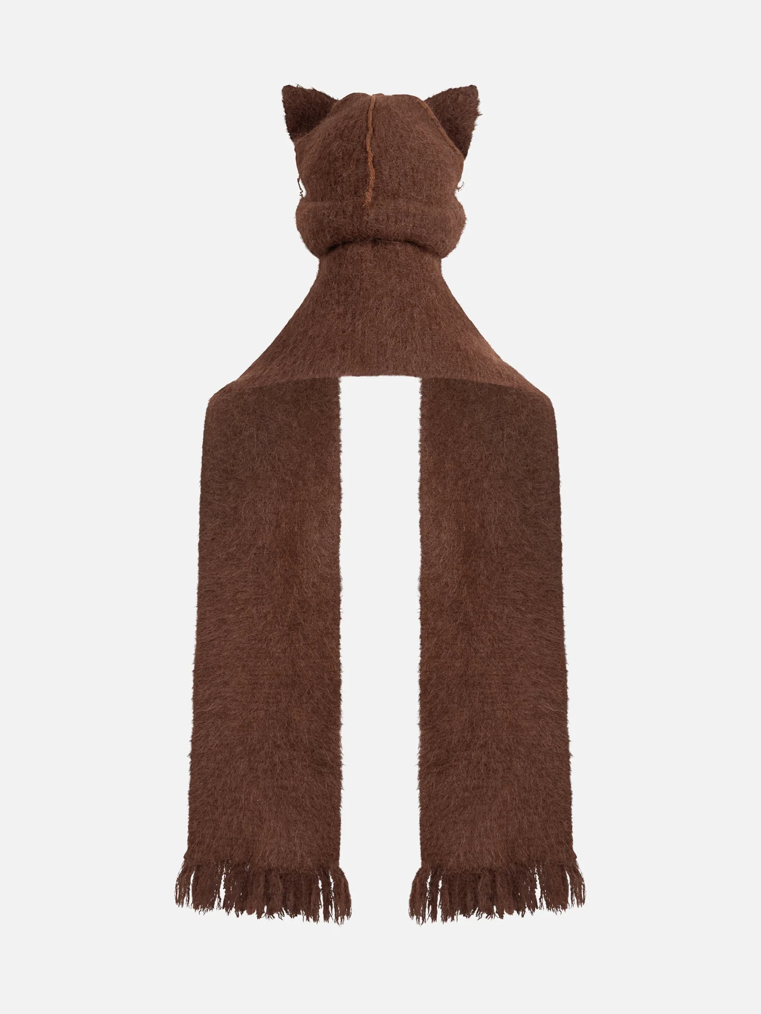 ALPACA CHUNKY EARS BEANIE SCARF in BROWN - Image 5