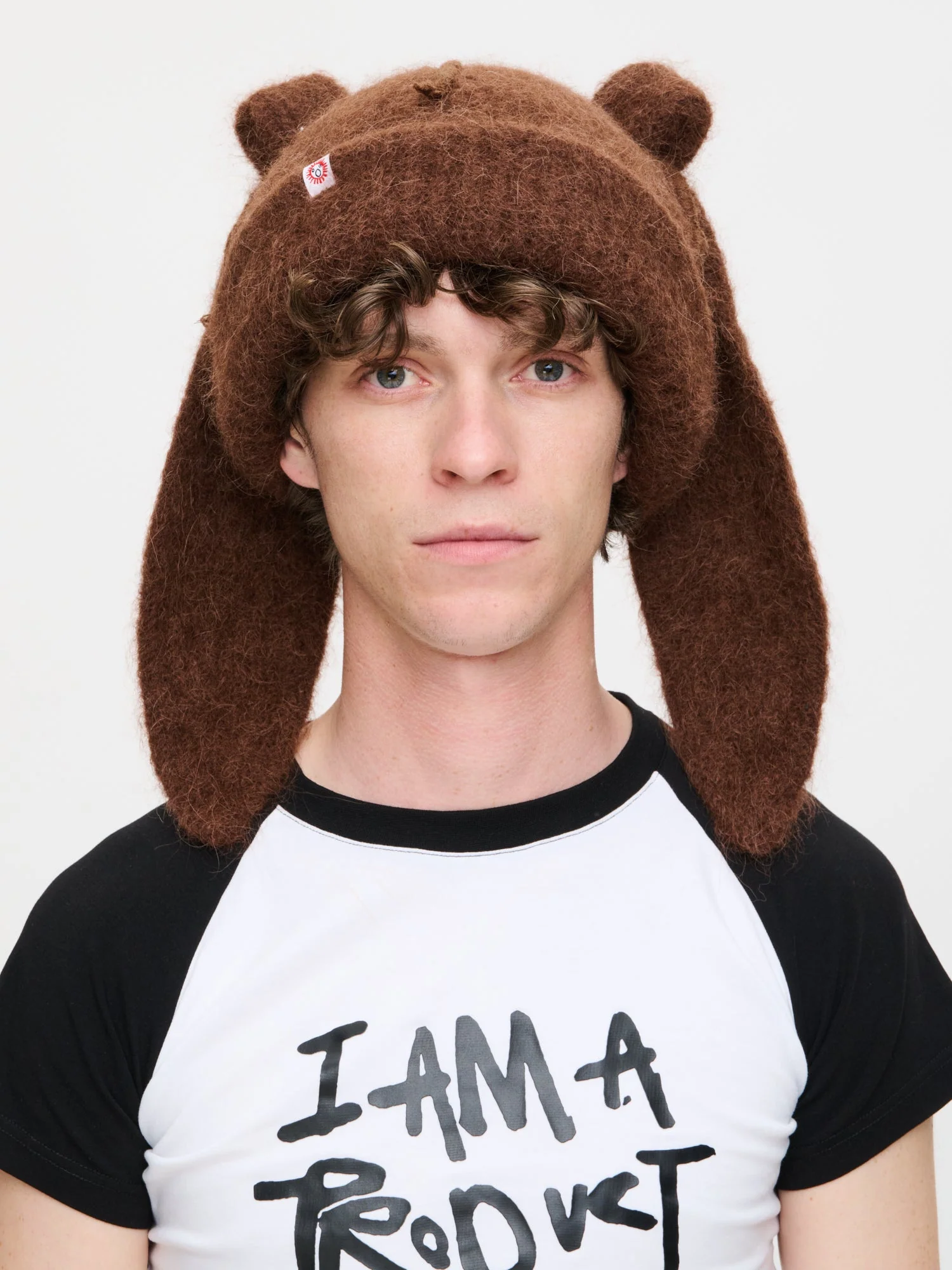 ALPACA CHUNKY RABBIT BEANIE in BROWN - Image 2