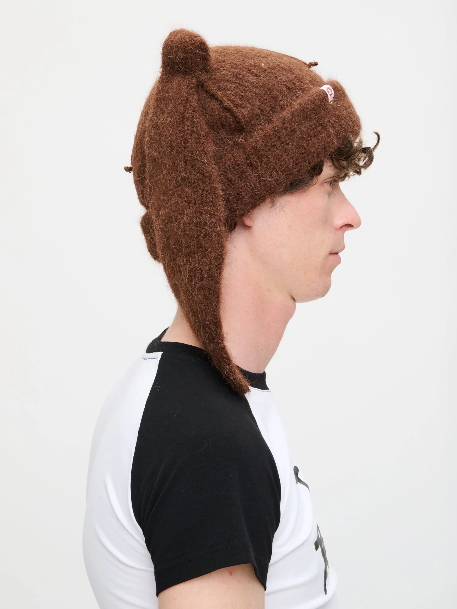 ALPACA CHUNKY RABBIT BEANIE in BROWN - Image 3