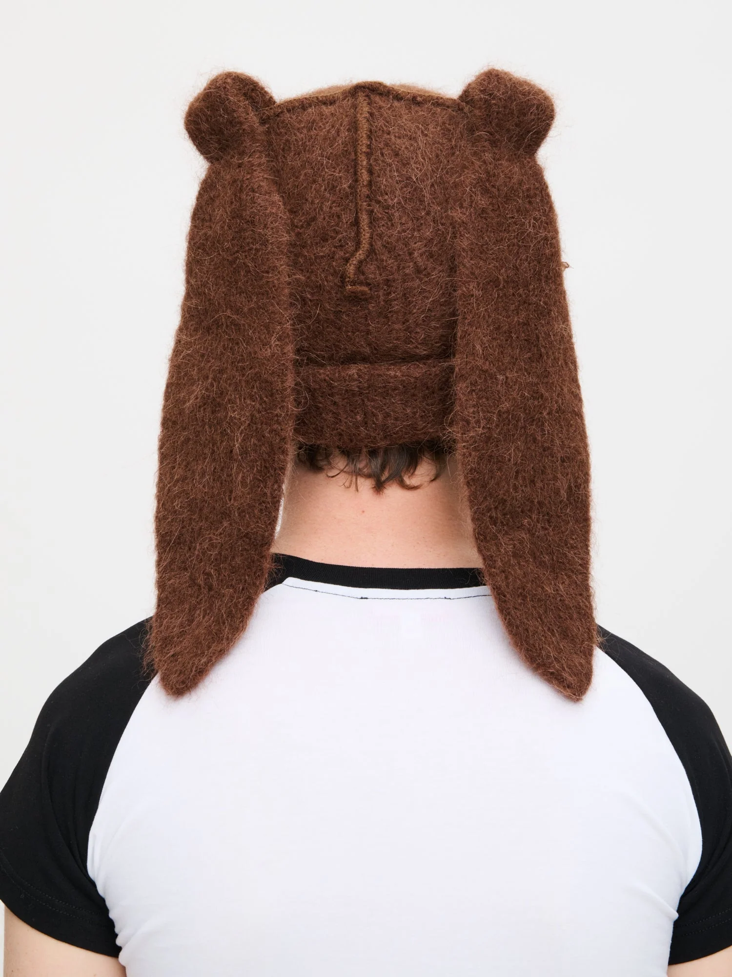 ALPACA CHUNKY RABBIT BEANIE in BROWN - Image 4