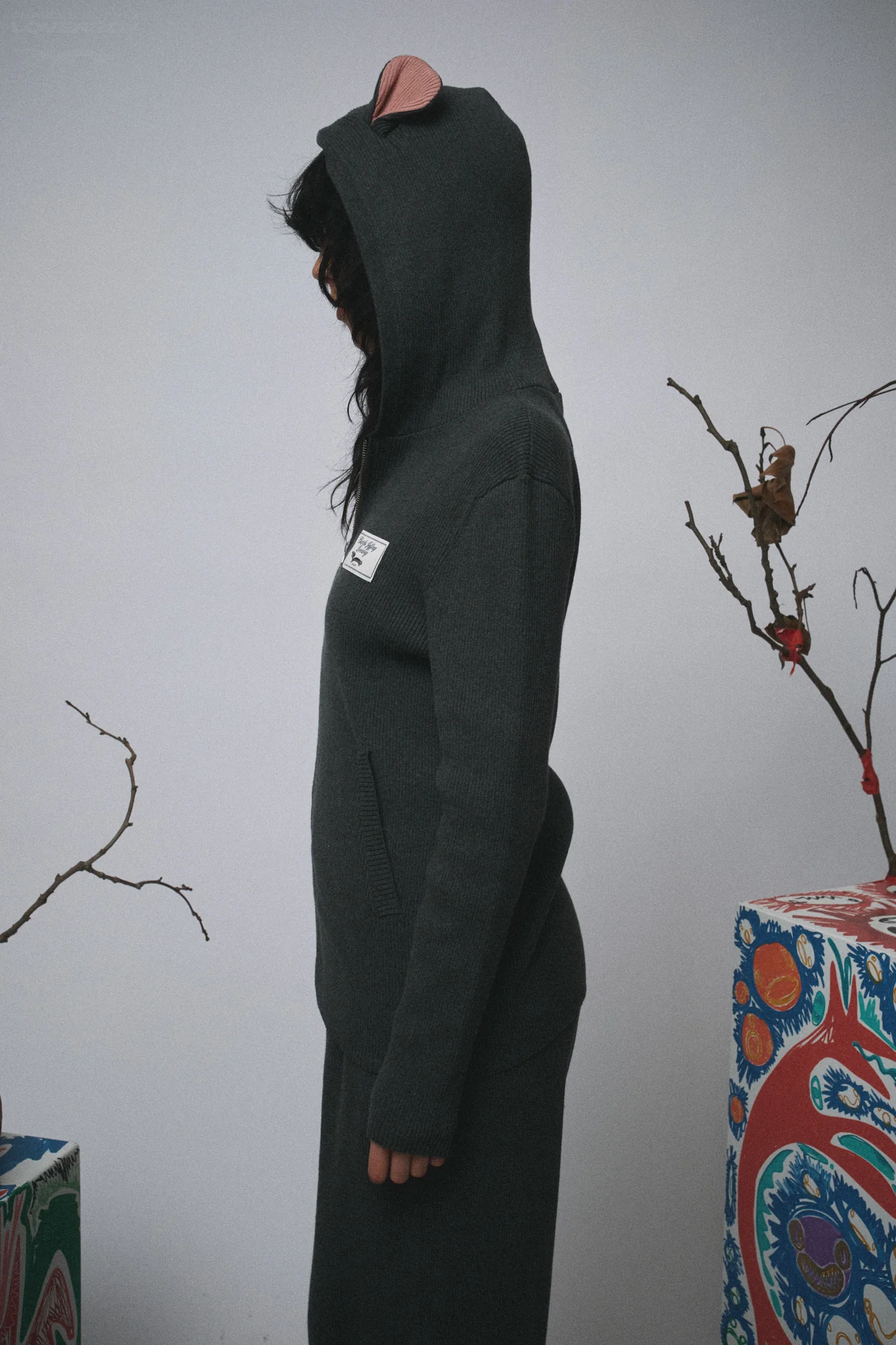 ANIMAL KNITTED ZIP THRU HOODY in GREY RAT - Image 3