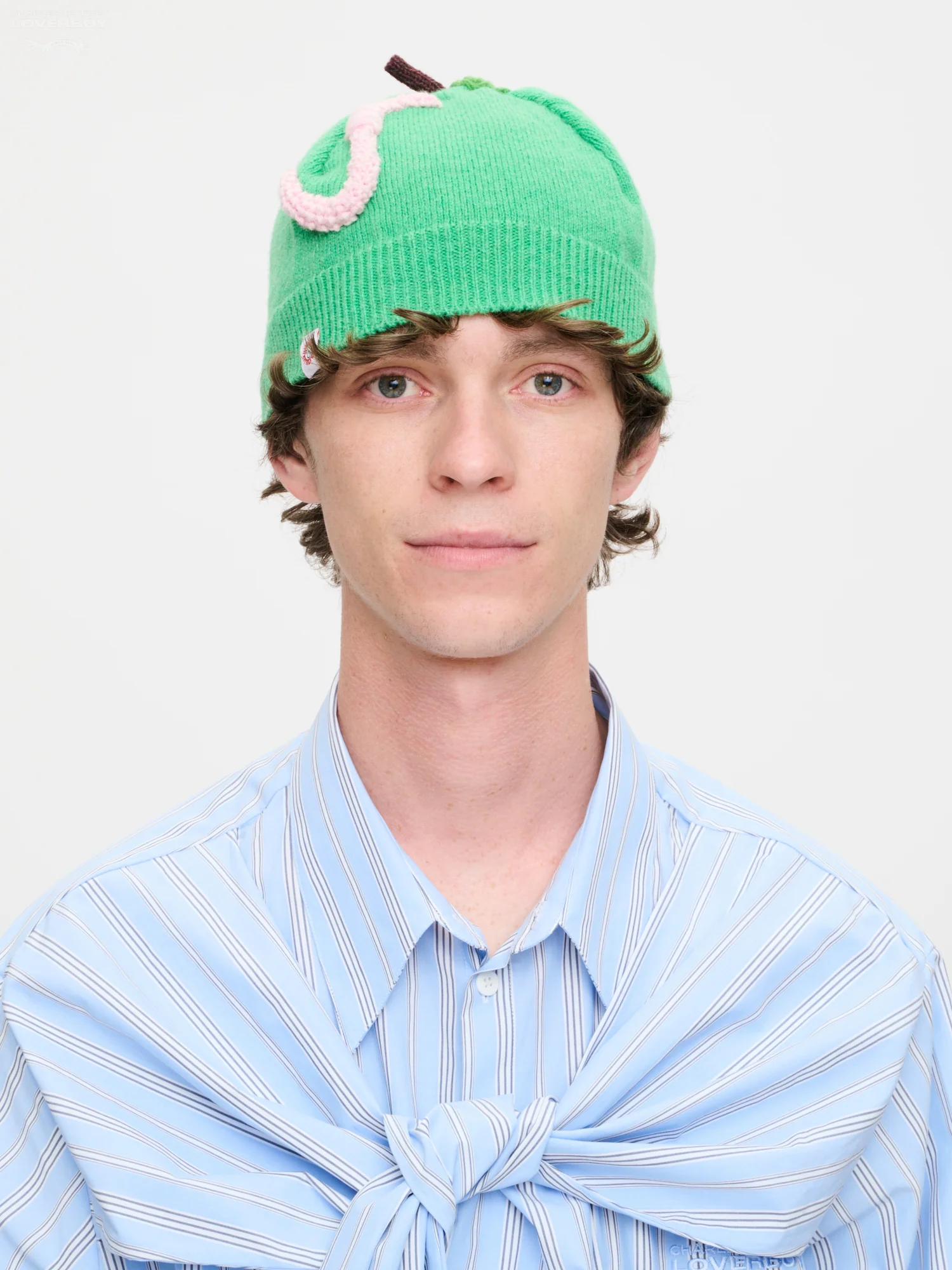 APPLE RIB BEANIE in GREEN PINK WORM - Image 2