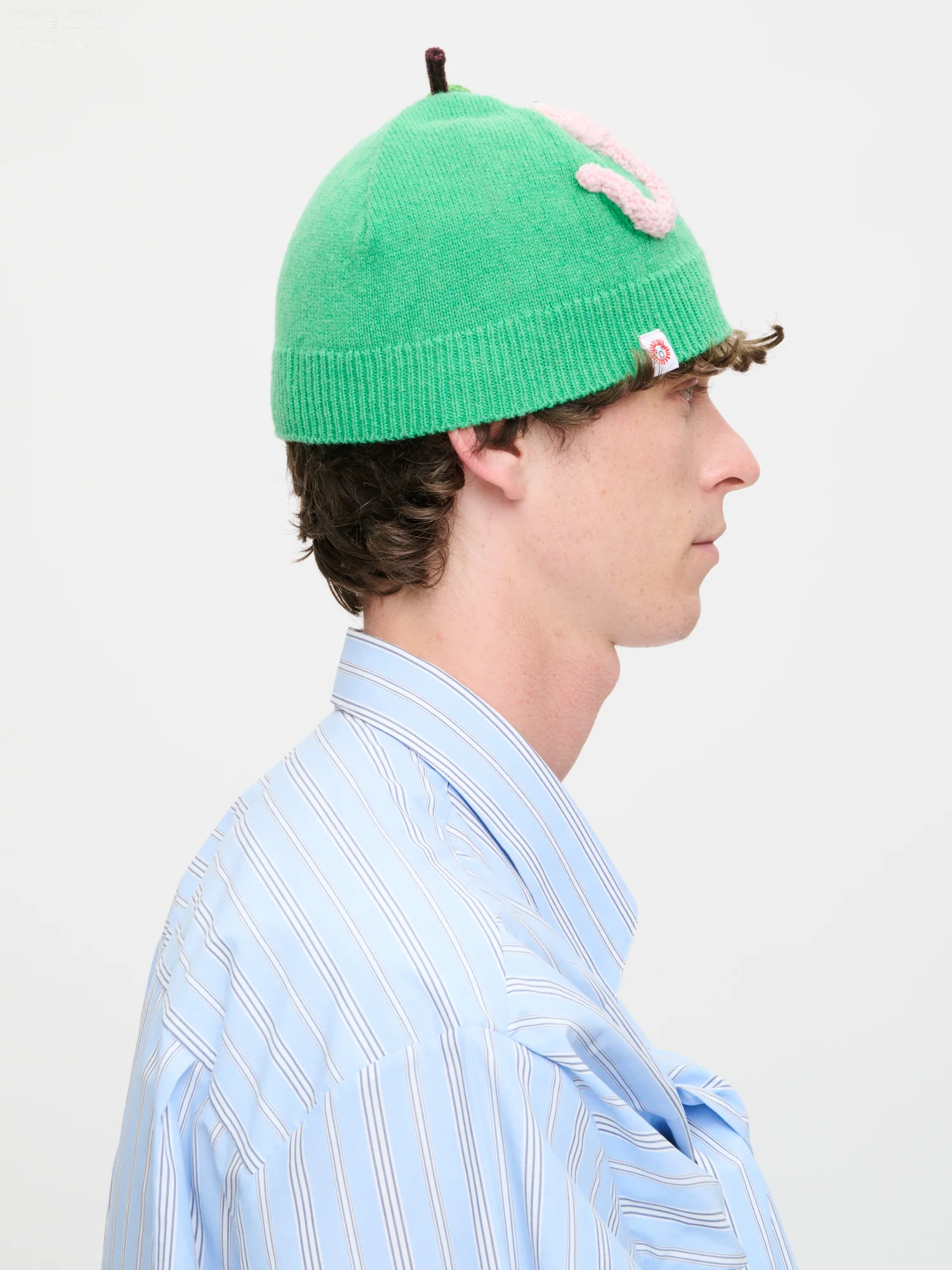 APPLE RIB BEANIE in GREEN PINK WORM - Image 3