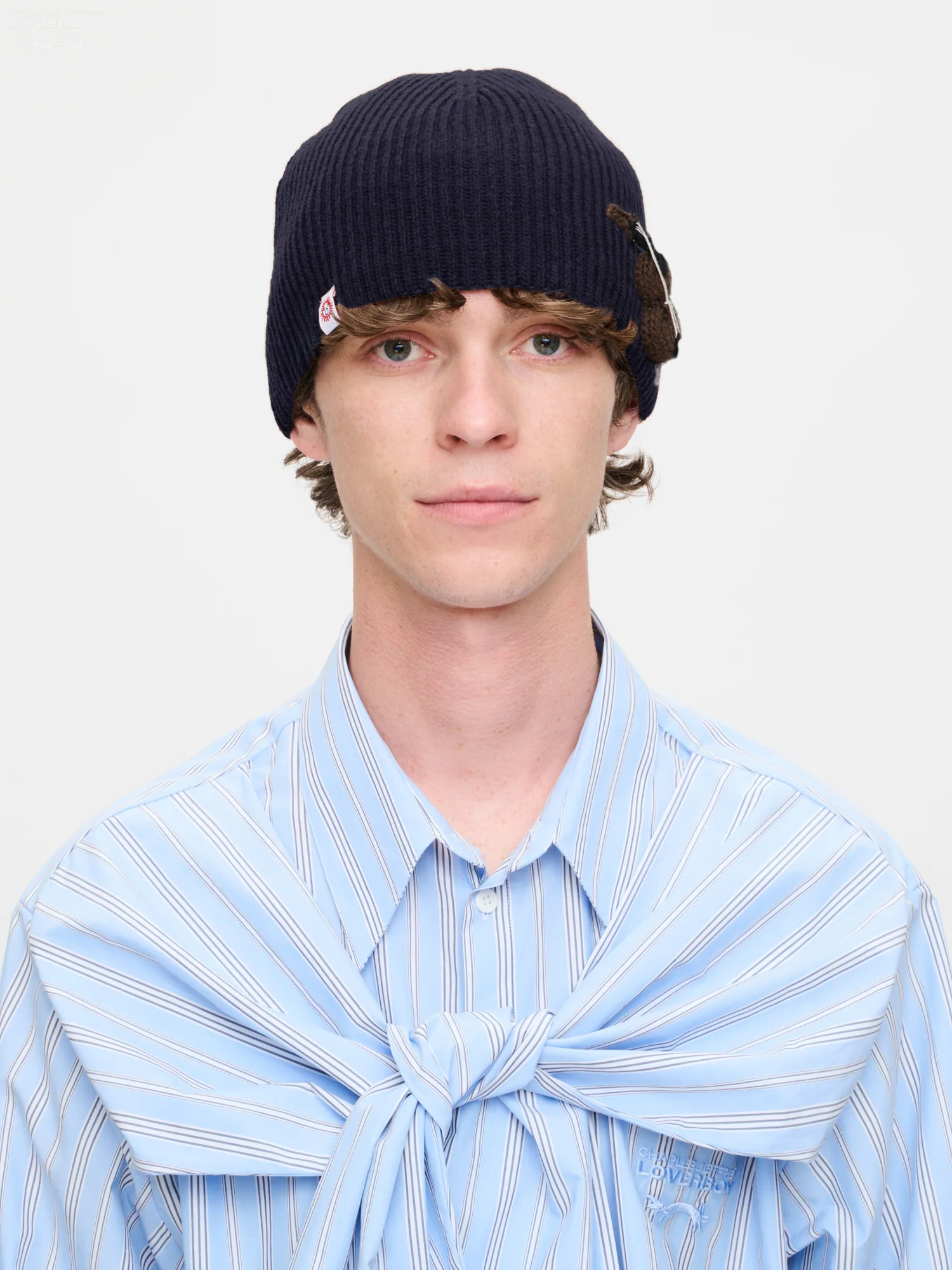 APPLIQUE RIB BEANIE in NAVY CELLO - Image 2