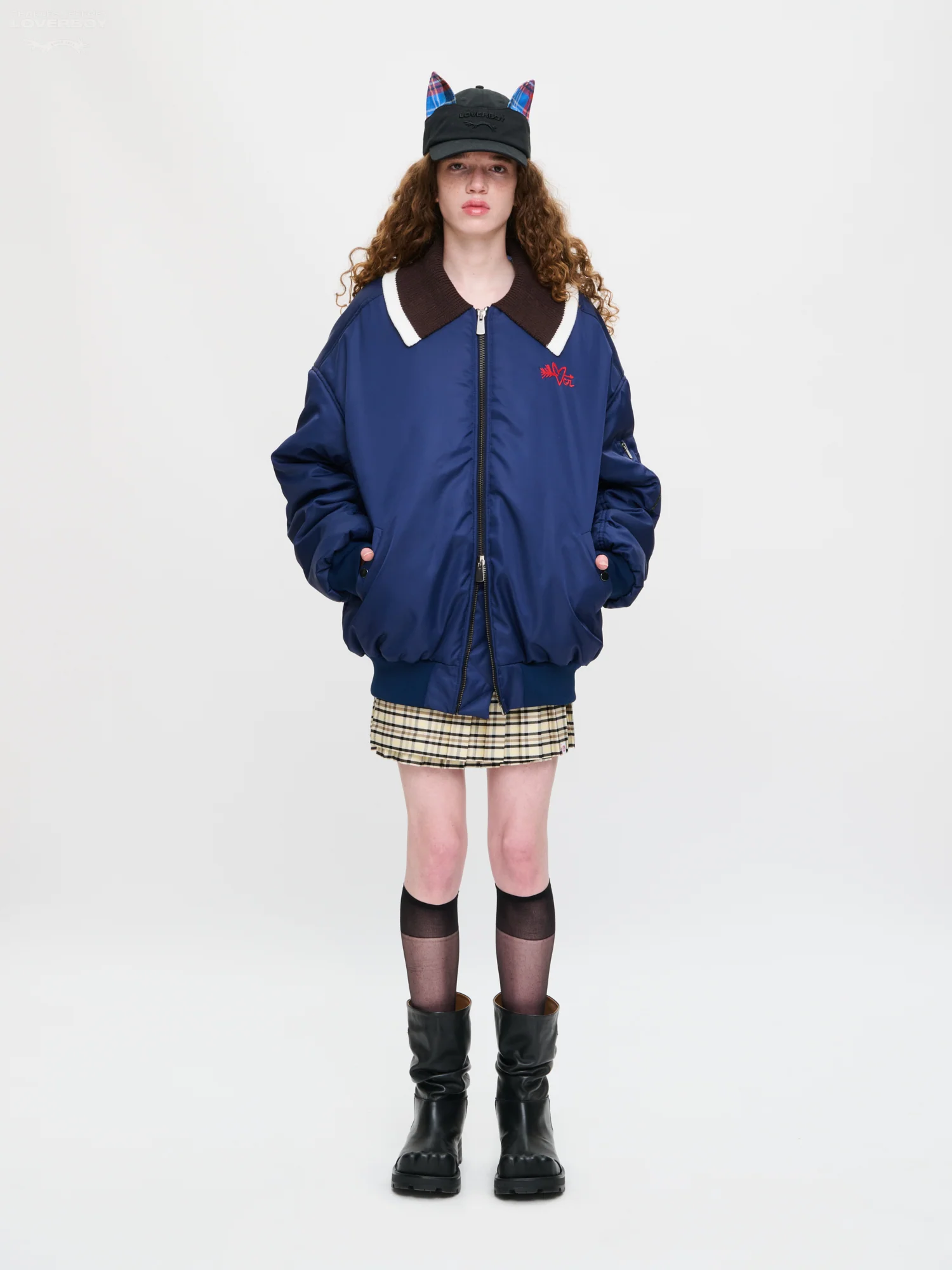 BOMBER JACKET WITH KNITTED COLLAR in NAVY - Image 8