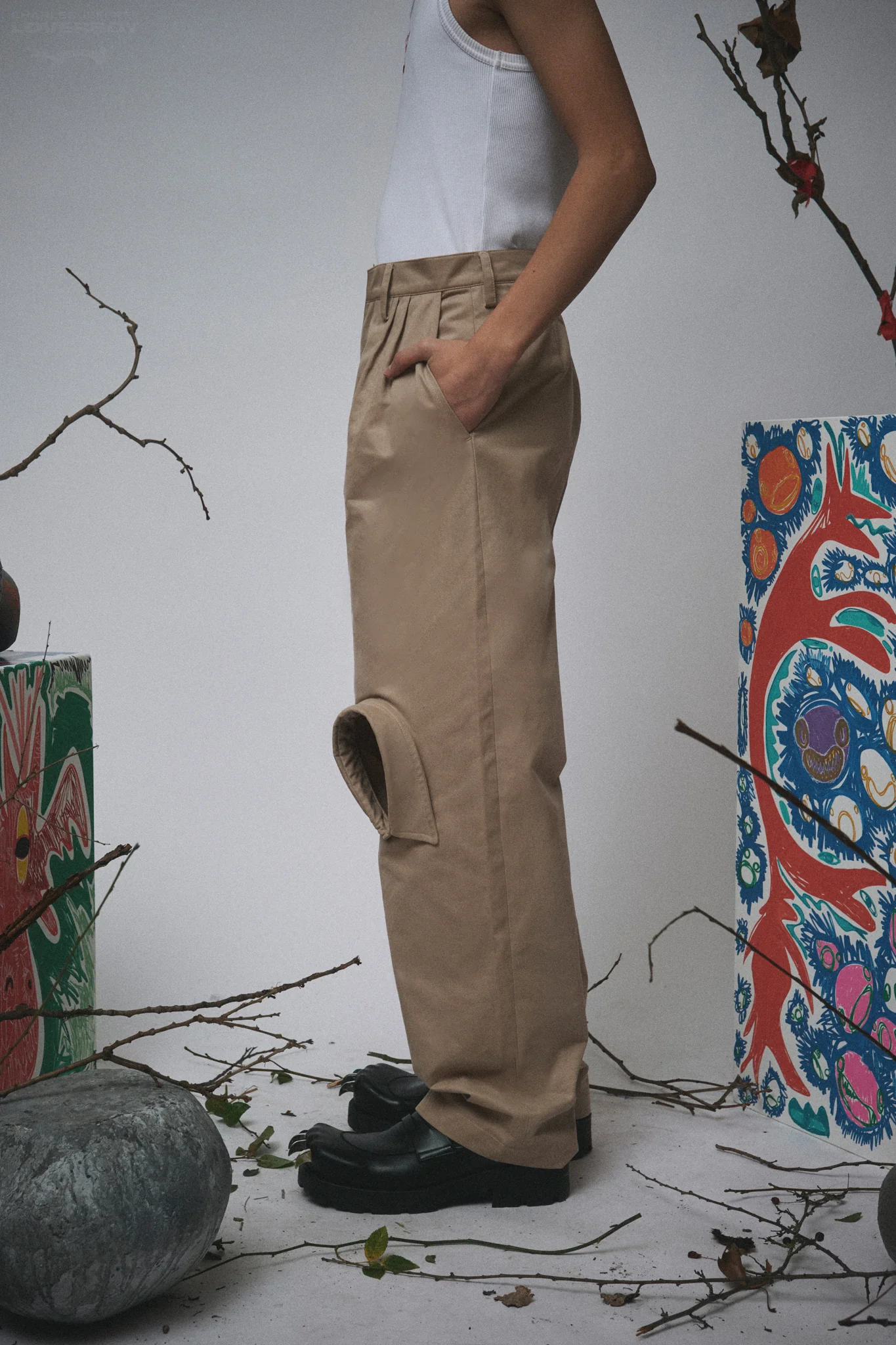 CHINO TROUSER WITH SHIRT COLLAR in BEIGE - Image 3