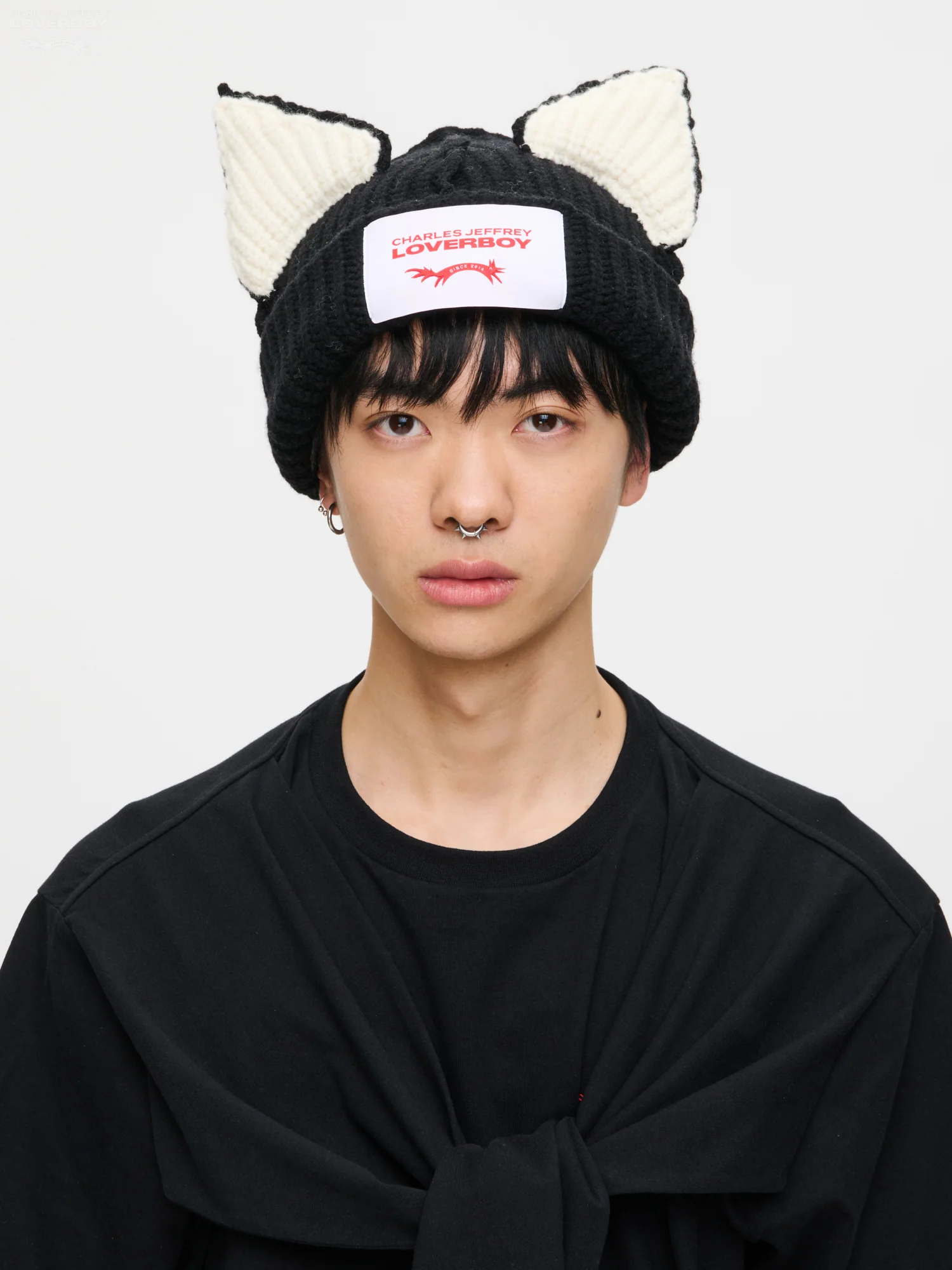 CHUNKY EARS BEANIE in BLACK ECRU - Image 2