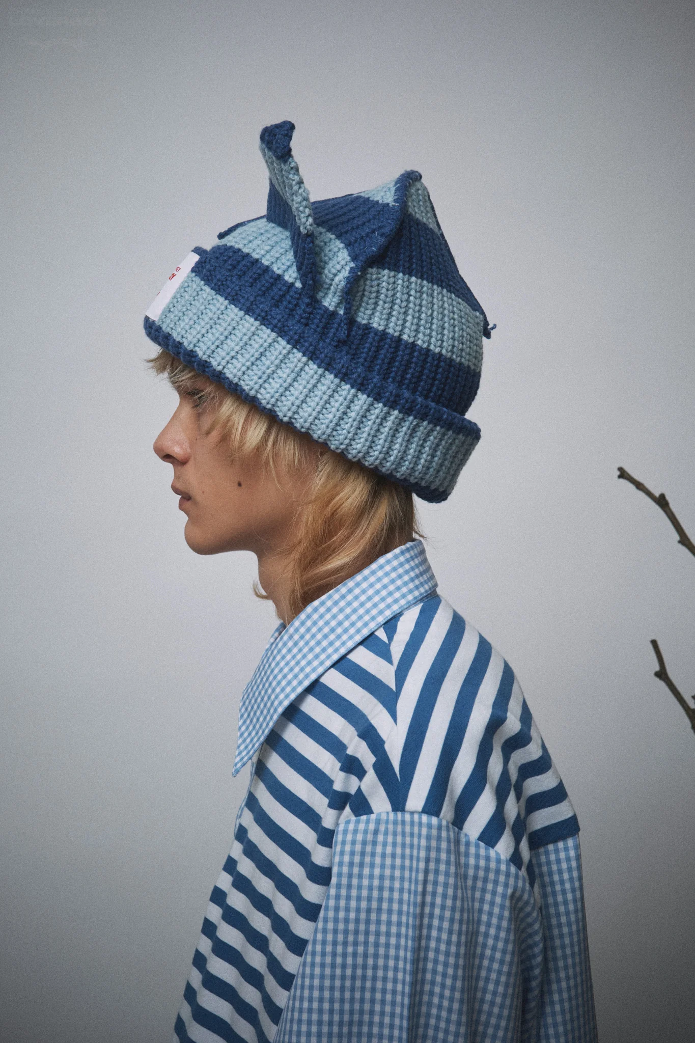 CHUNKY EARS BEANIE in BLUE STRIPE - Image 2