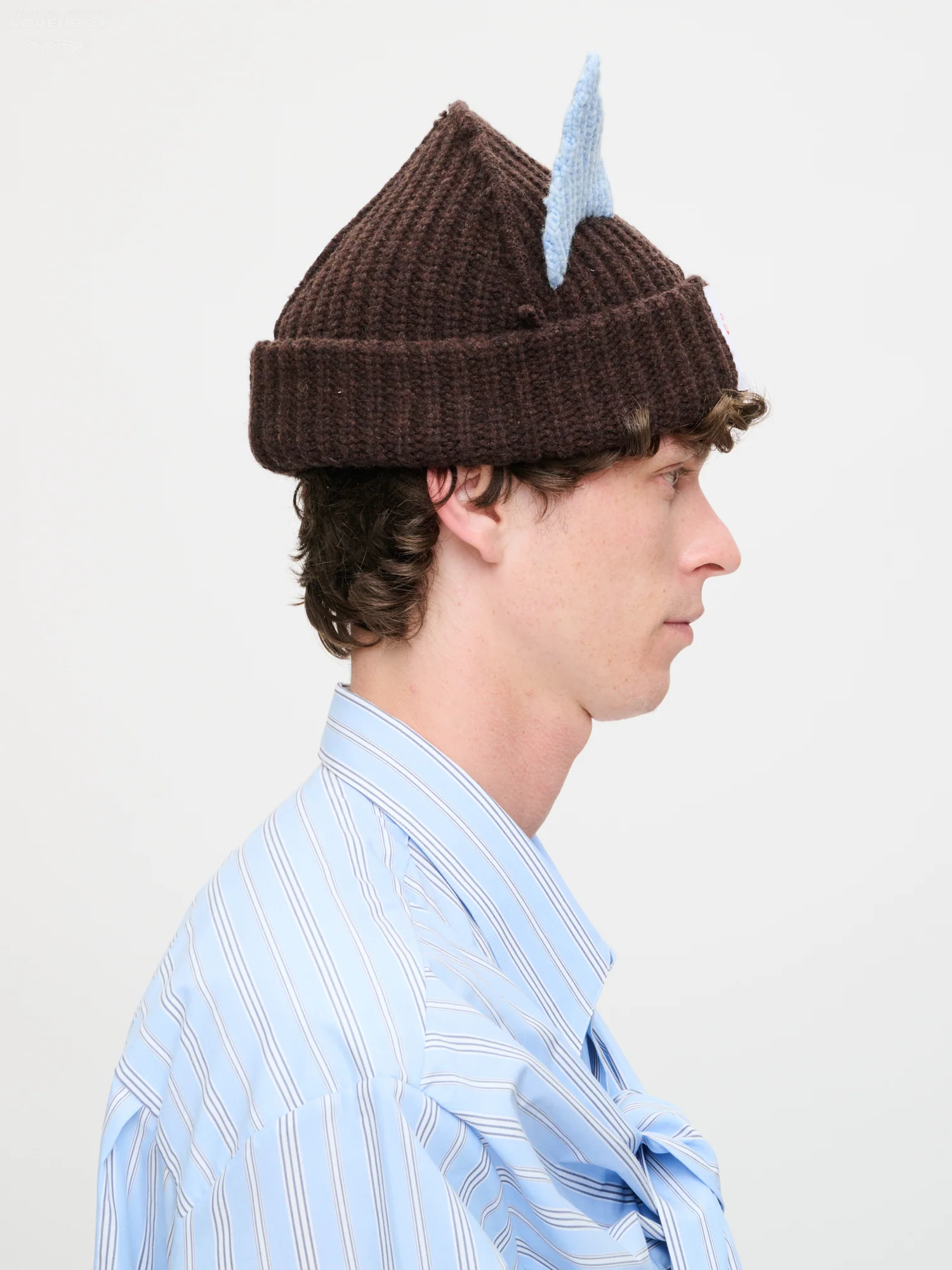 CHUNKY EARS BEANIE in BROWN LIGHT BLUE - Image 3