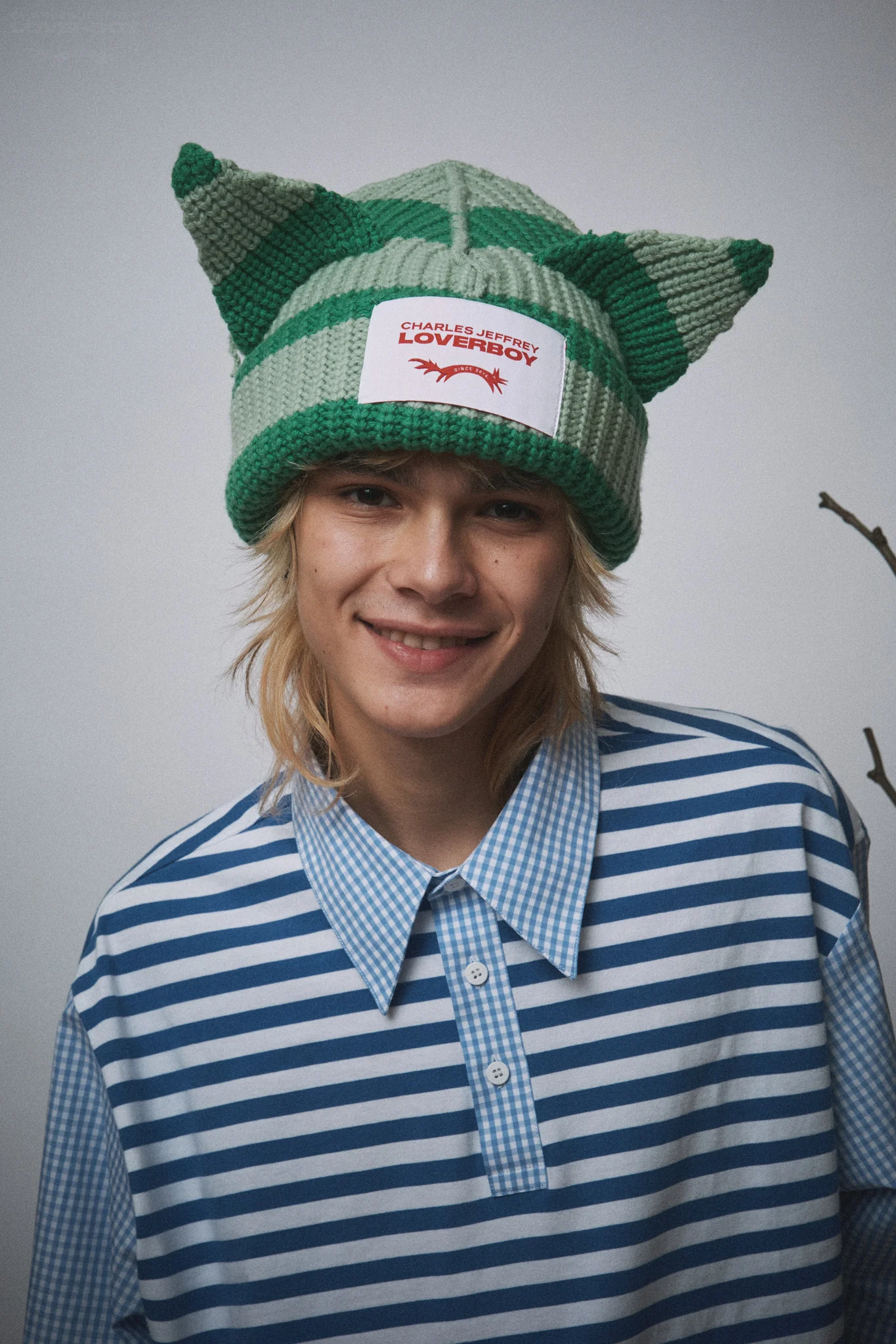 CHUNKY EARS BEANIE in GREEN STRIPE