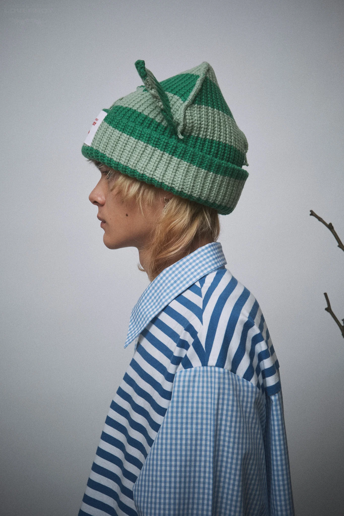 CHUNKY EARS BEANIE in GREEN STRIPE - Image 2