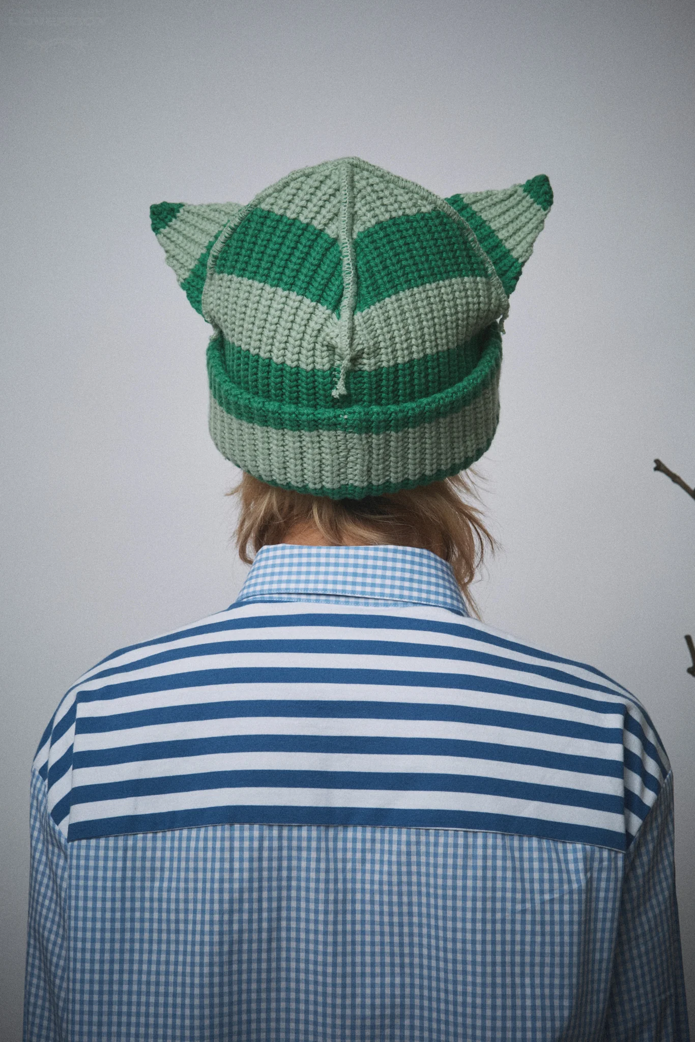 CHUNKY EARS BEANIE in GREEN STRIPE - Image 3