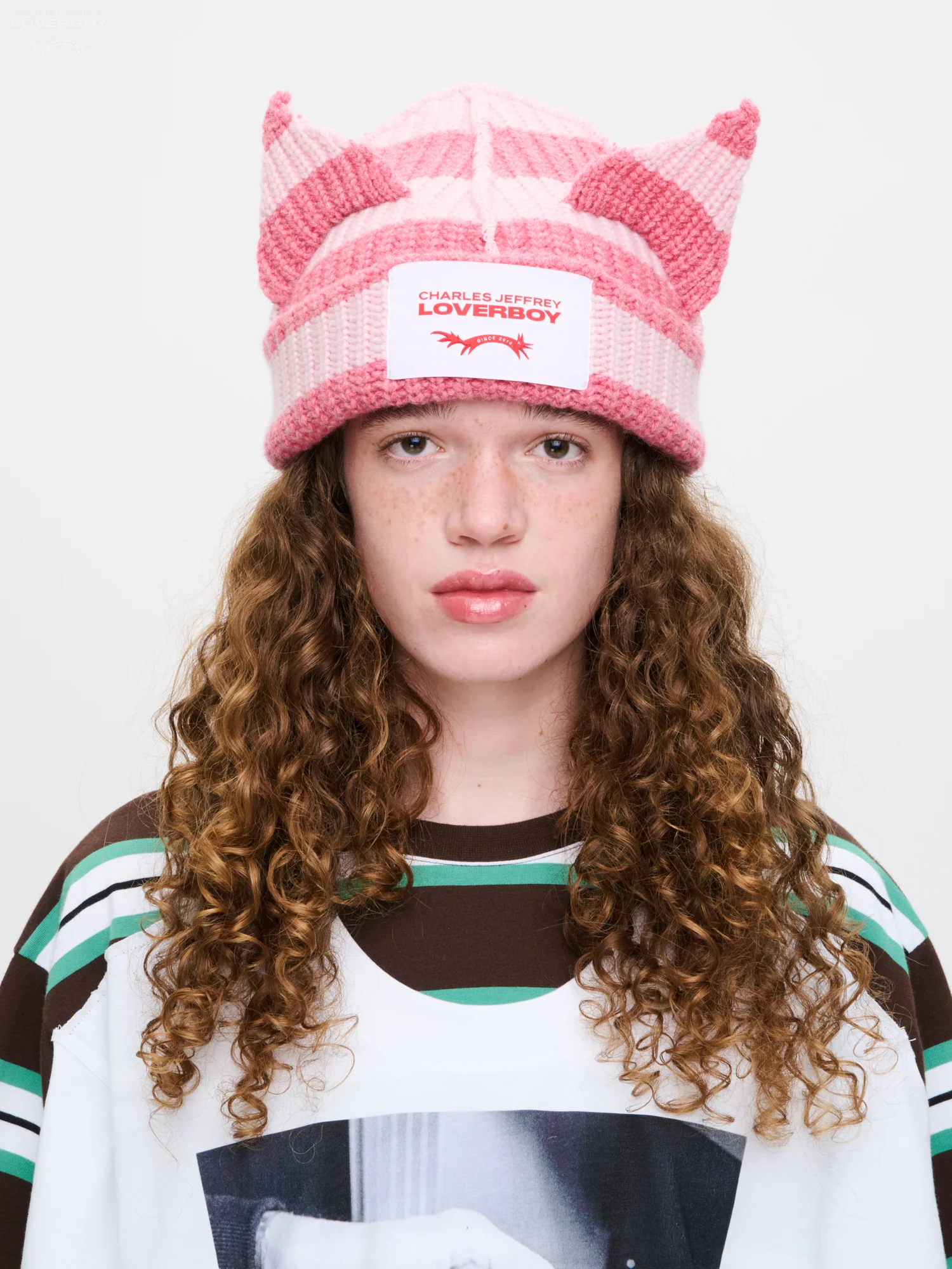 CHUNKY EARS BEANIE in PINK STRIPE - Image 2