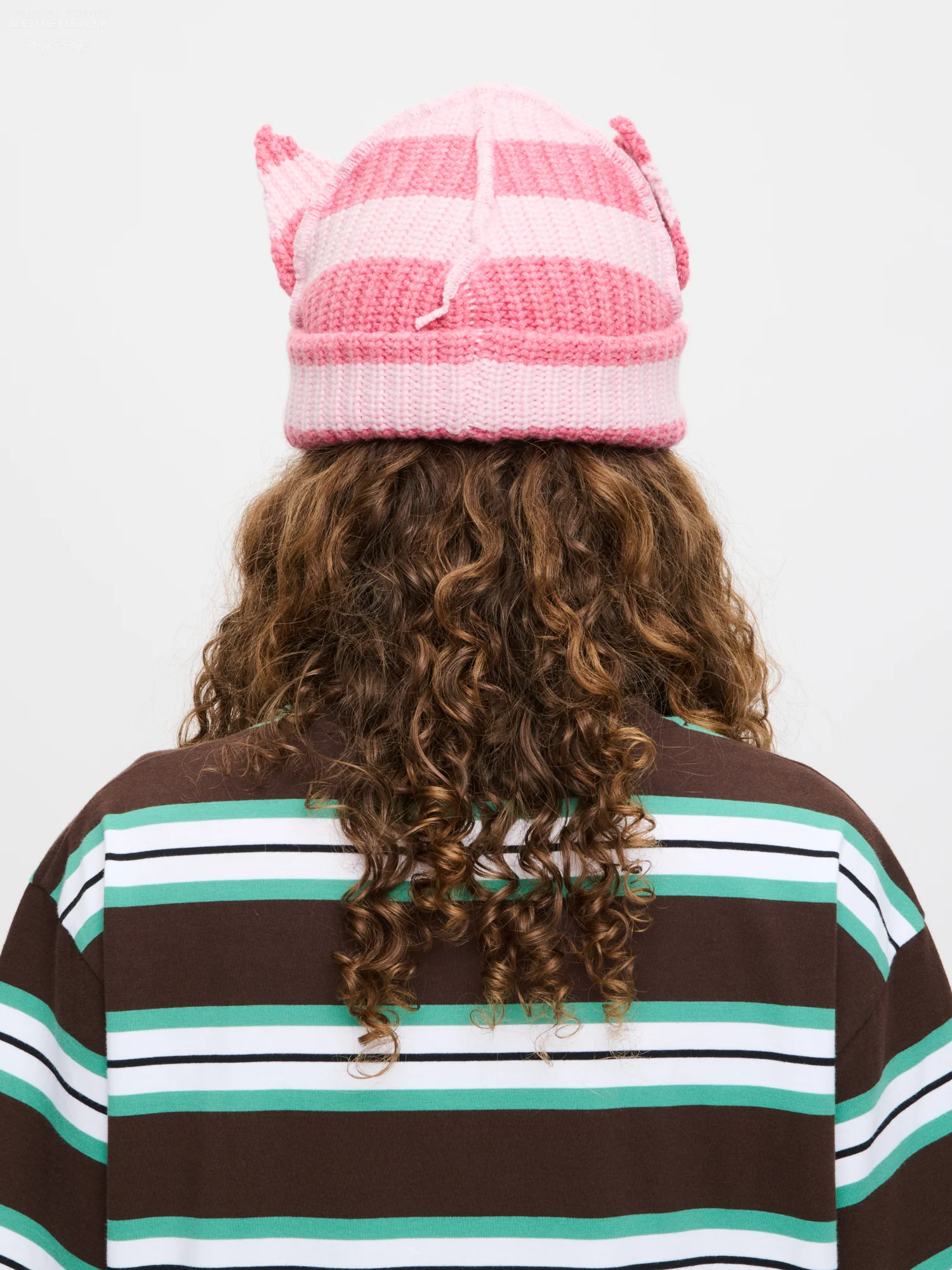 CHUNKY EARS BEANIE in PINK STRIPE - Image 4