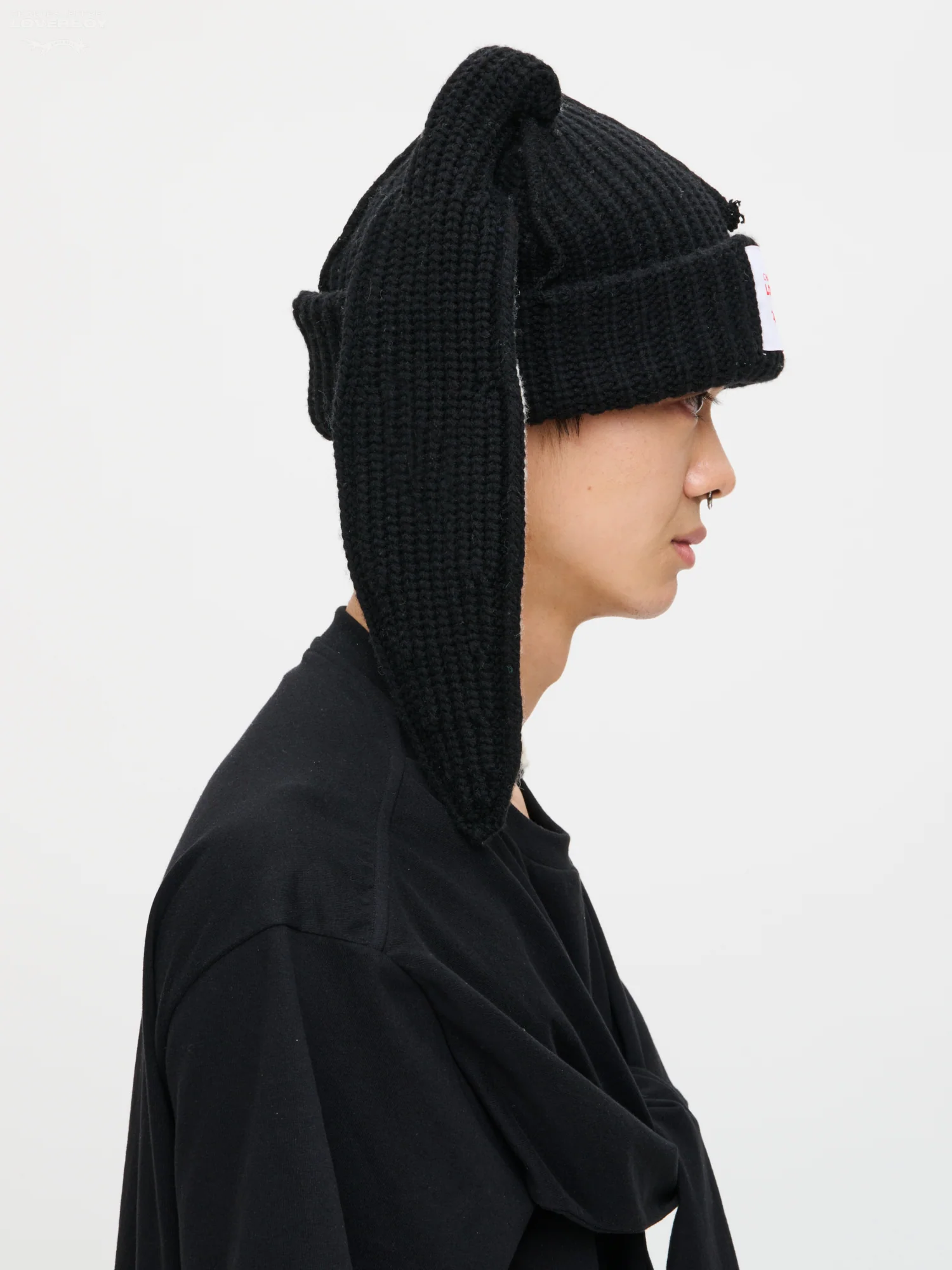 CHUNKY RABBIT BEANIE in BLACK ECRU - Image 3