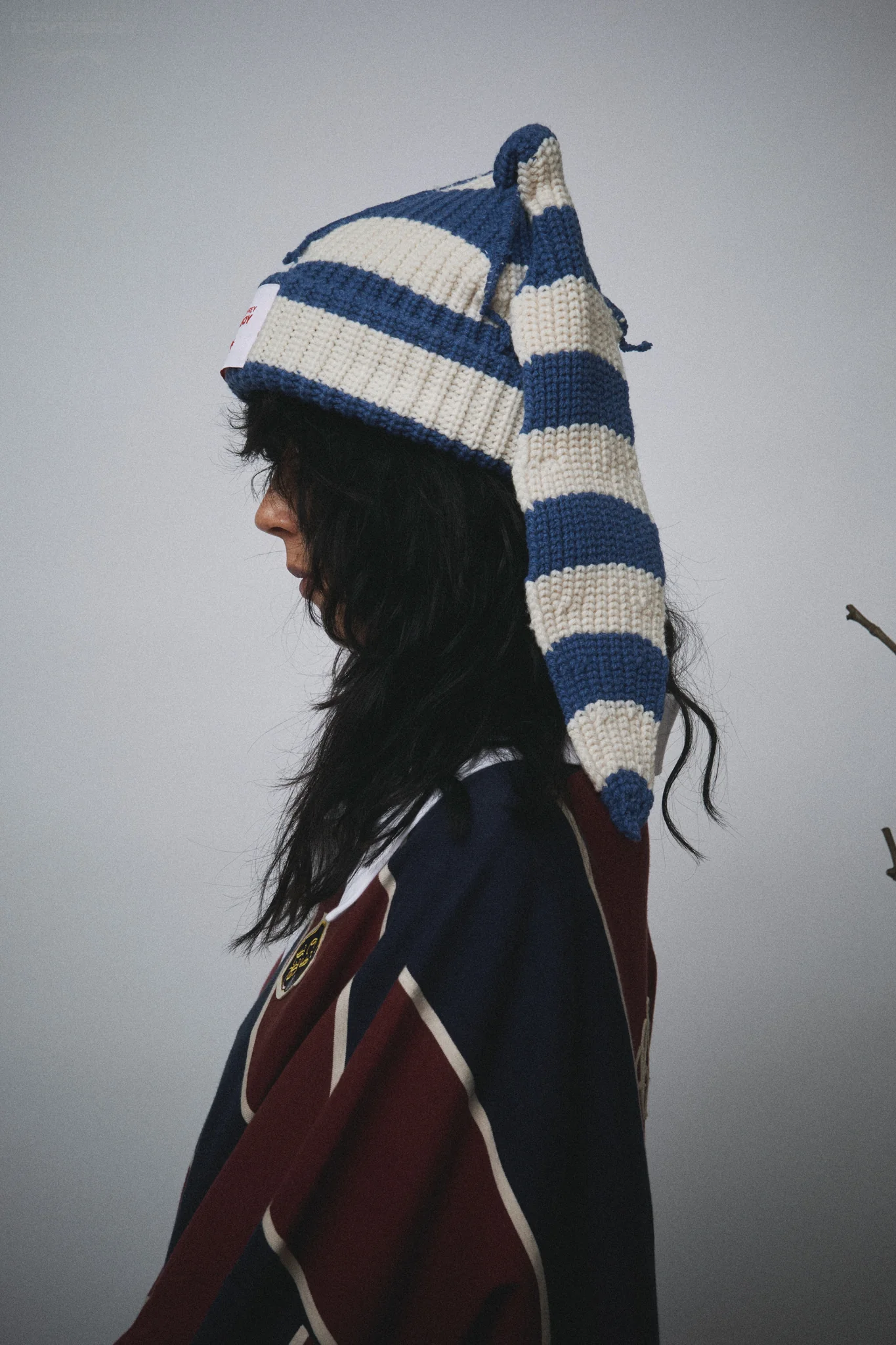 CHUNKY RABBIT BEANIE in BLUE WHITE STRIPE - Image 2