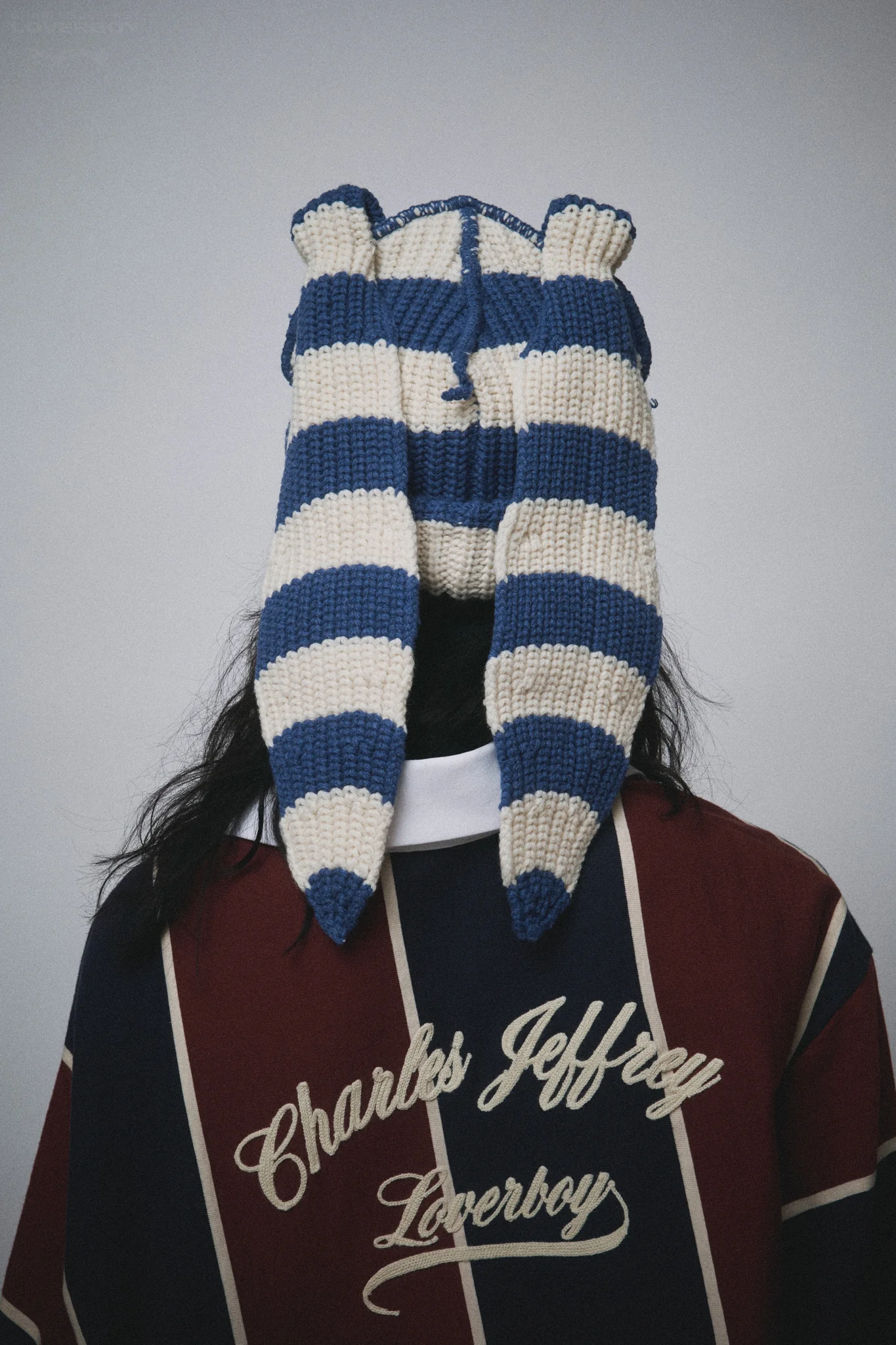 CHUNKY RABBIT BEANIE in BLUE WHITE STRIPE - Image 3
