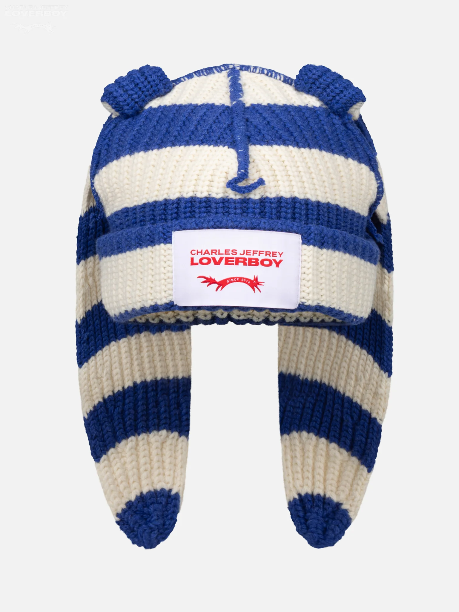 CHUNKY RABBIT BEANIE in BLUE WHITE STRIPE - Image 4