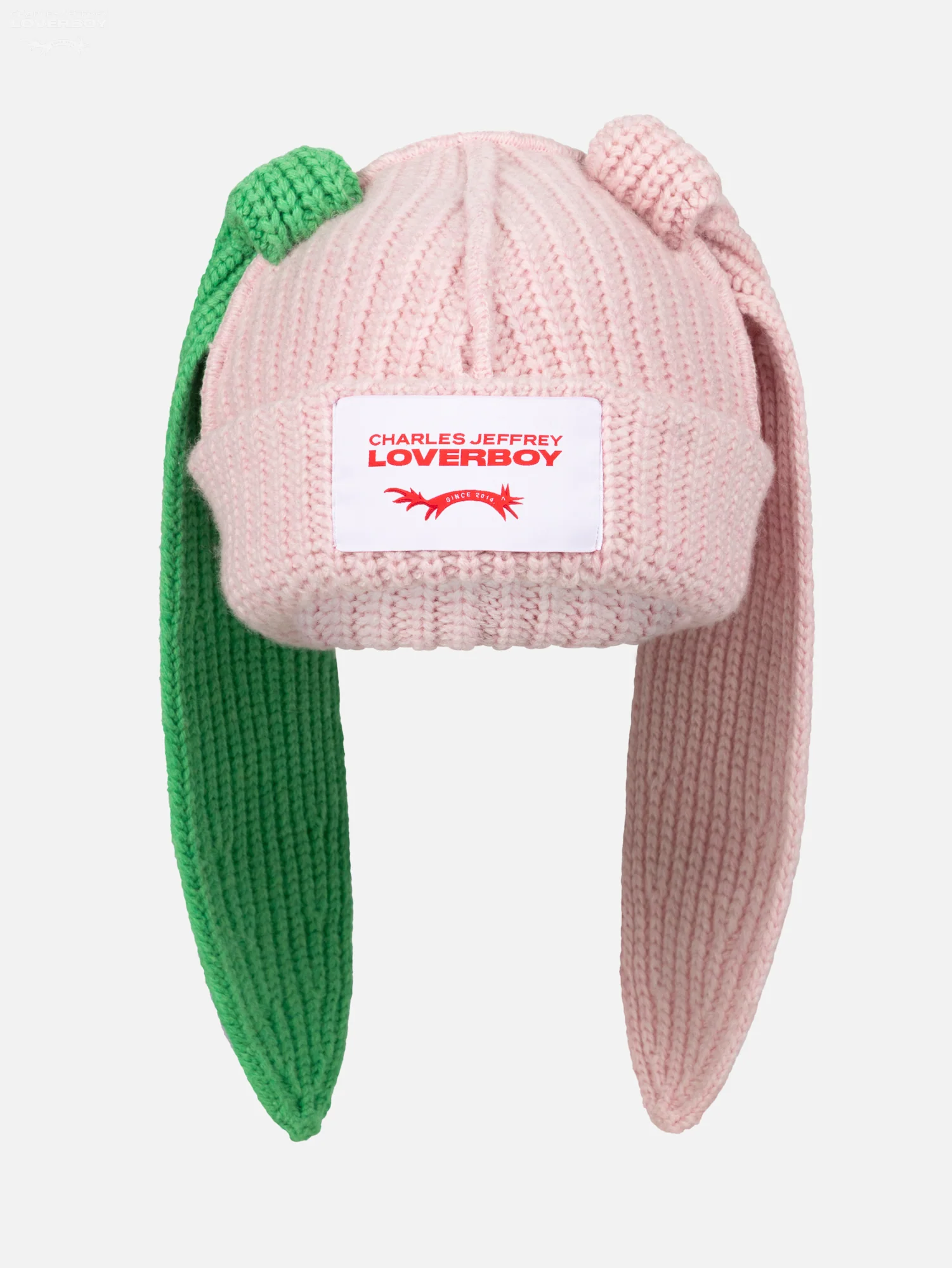 CHUNKY RABBIT BEANIE in PINK GREEN