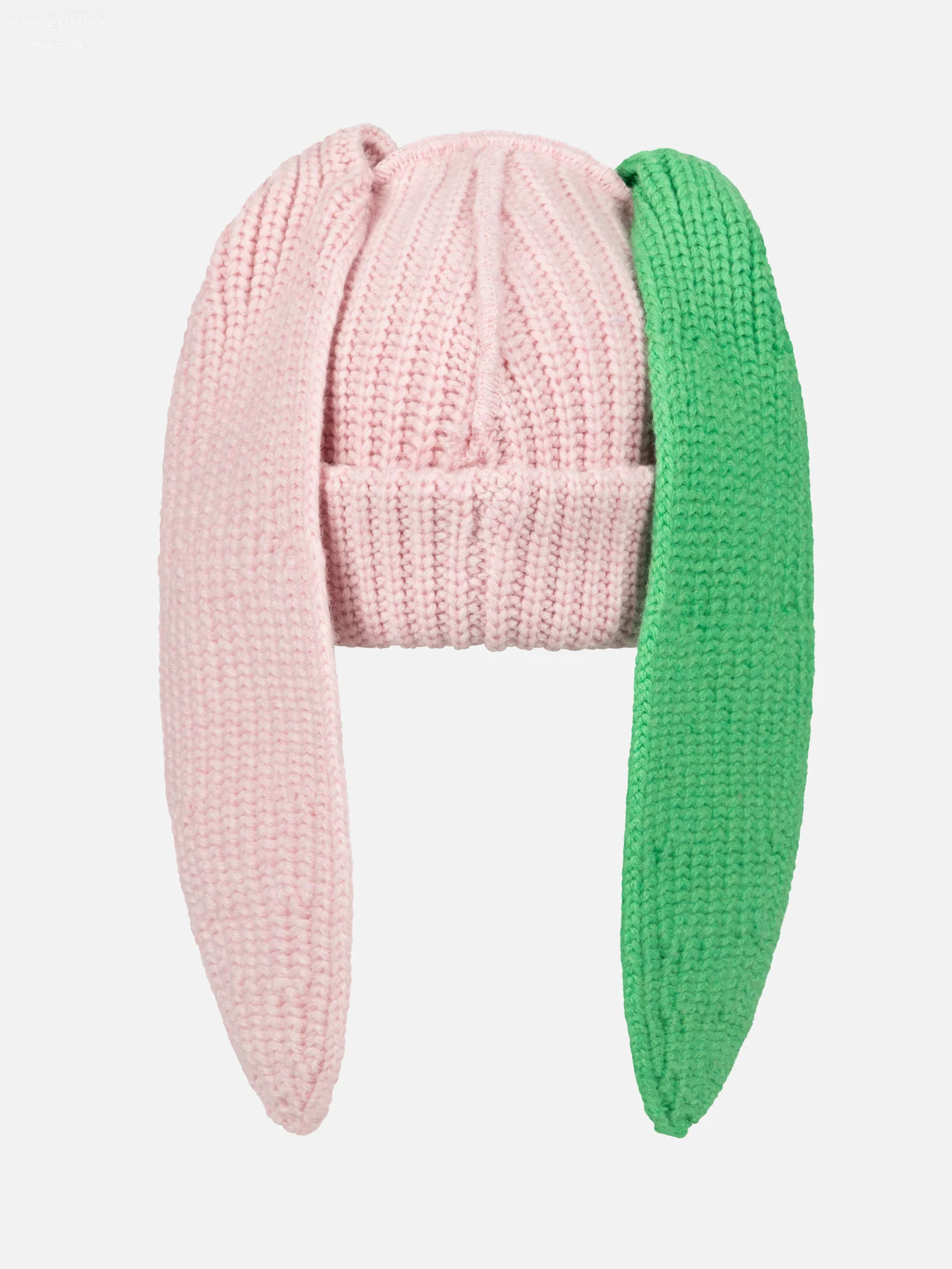 CHUNKY RABBIT BEANIE in PINK GREEN - Image 5