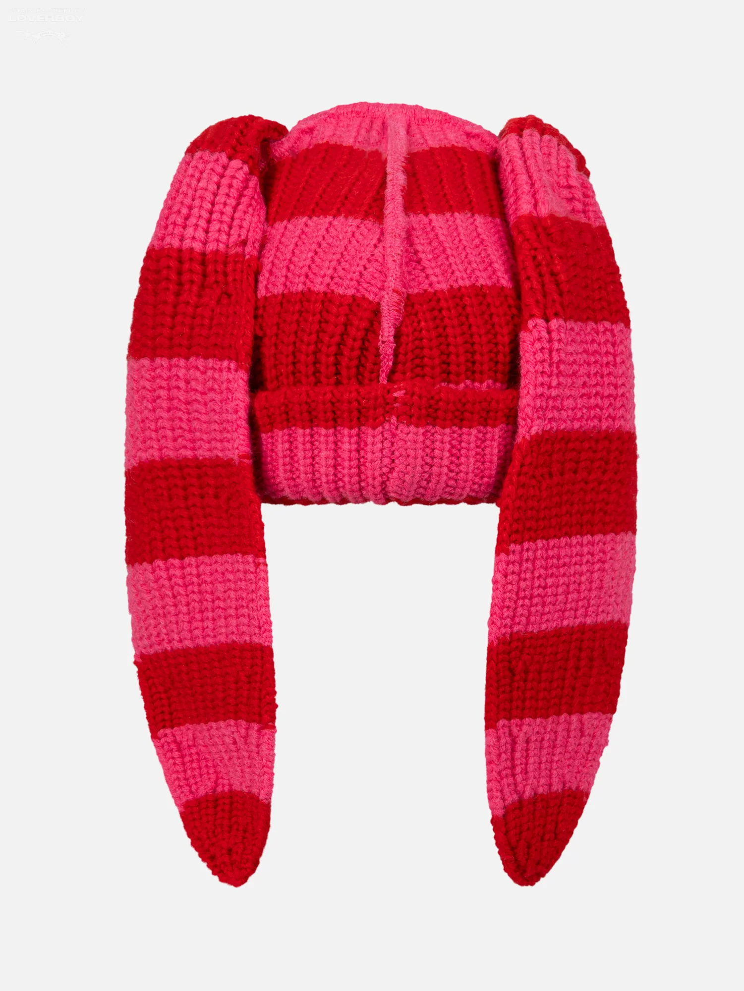 CHUNKY RABBIT BEANIE in RED PINK STRIPE - Image 5