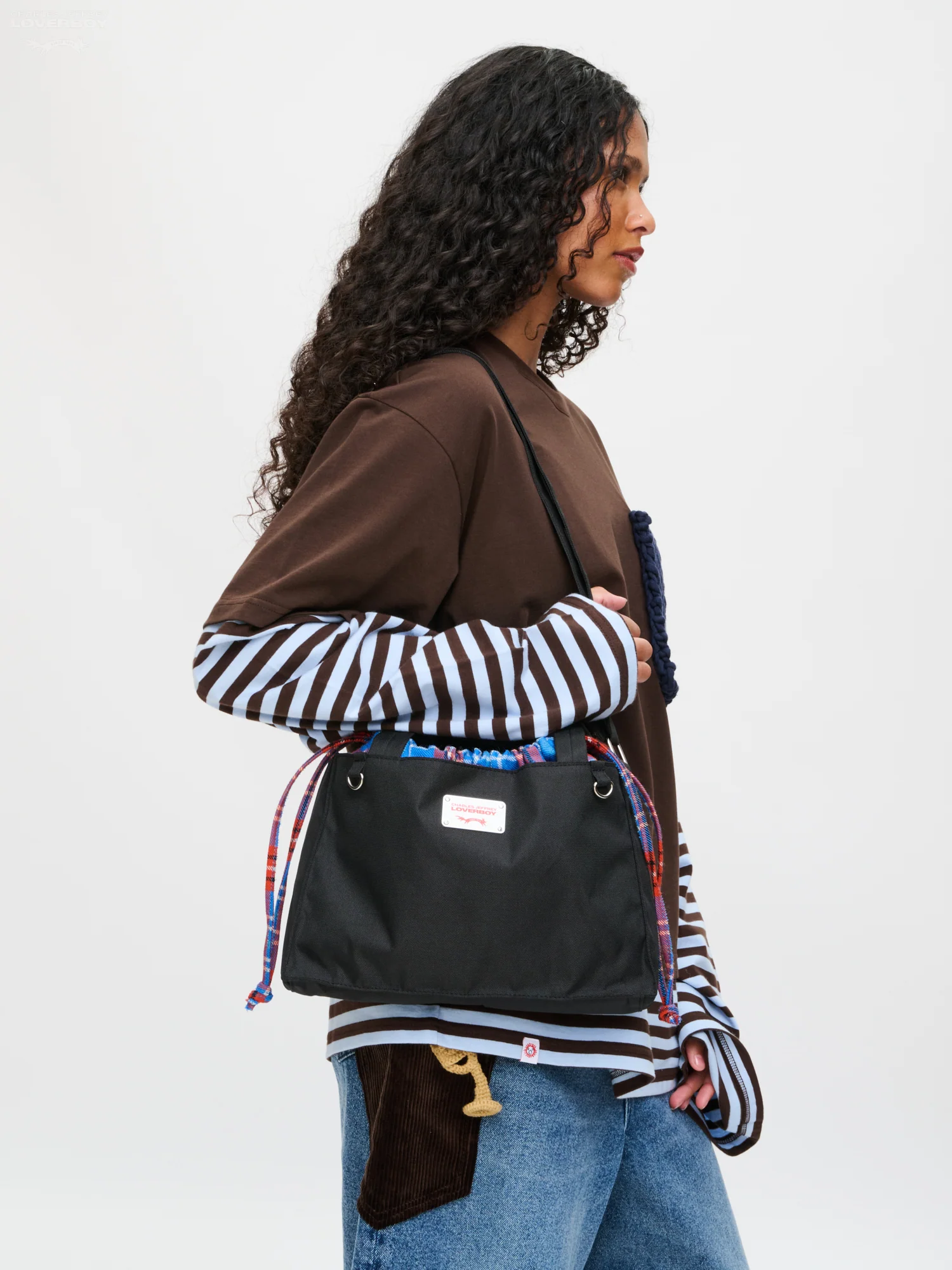 COLOUR BLOCK BABY SHOPPER in BLACK TARTAN - Image 4