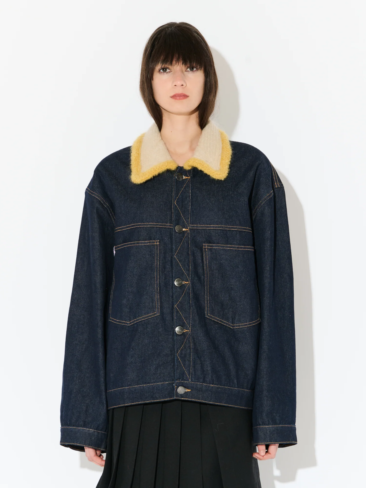 DENIM JACKET WITH KNITTED COLLAR in BLUE