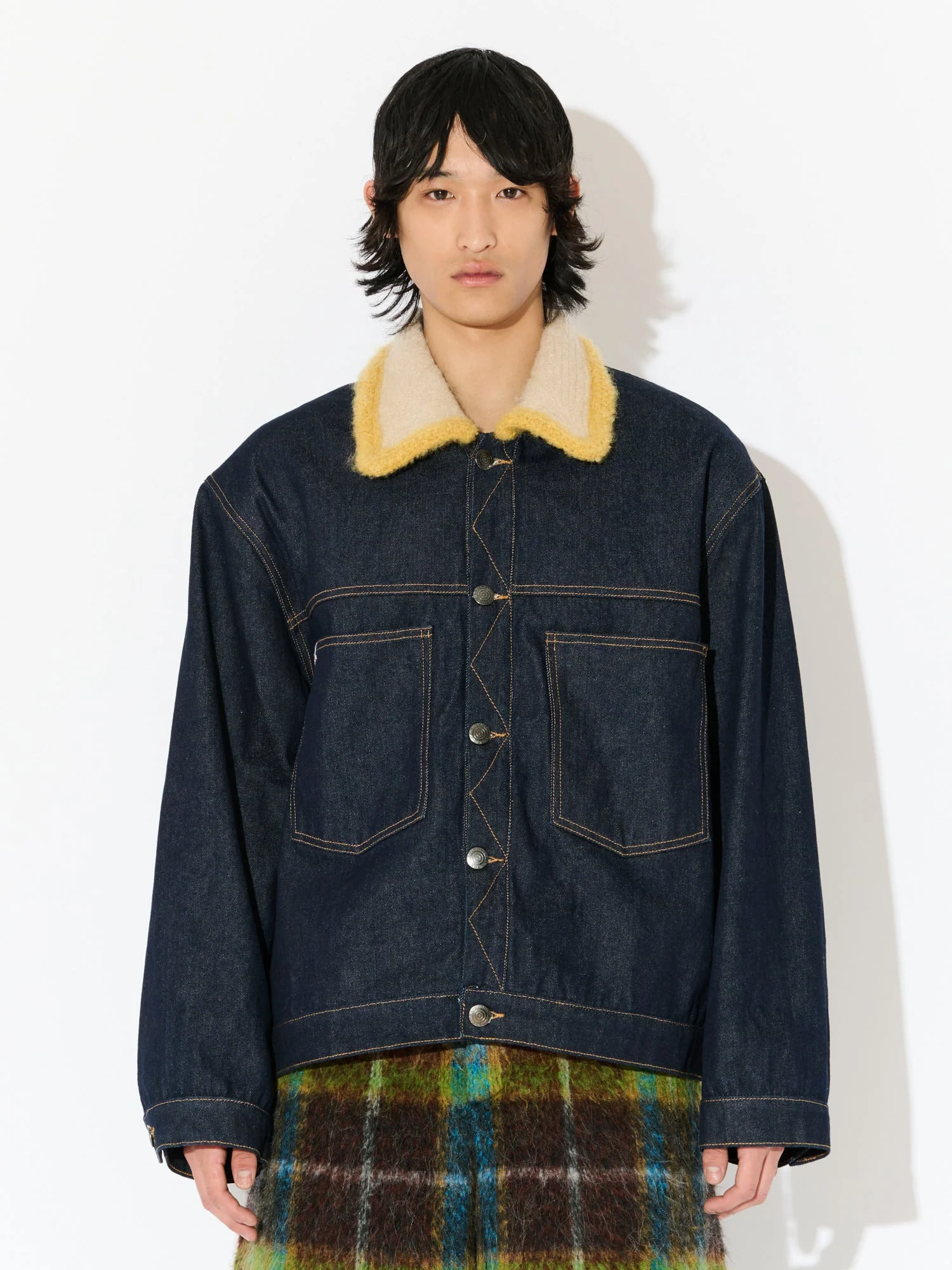 DENIM JACKET WITH KNITTED COLLAR in BLUE - Image 3