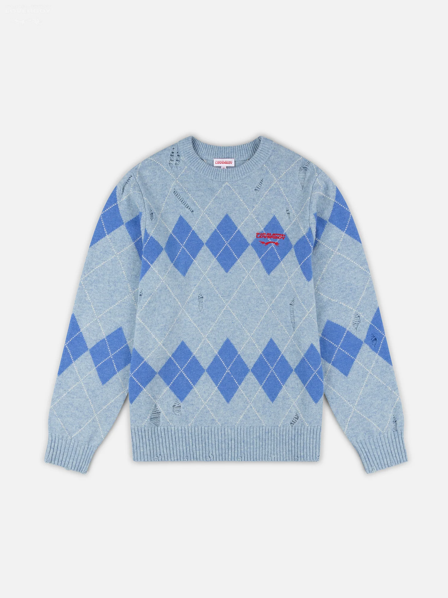 DISTRESSED ARGYLE SWEATER in LIGHT BLUE - Image 9