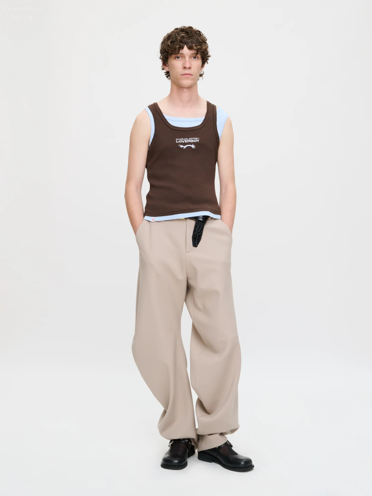 DOUBLE LOGO TANK TOP in BROWN LIGHT BLUE - Image 4