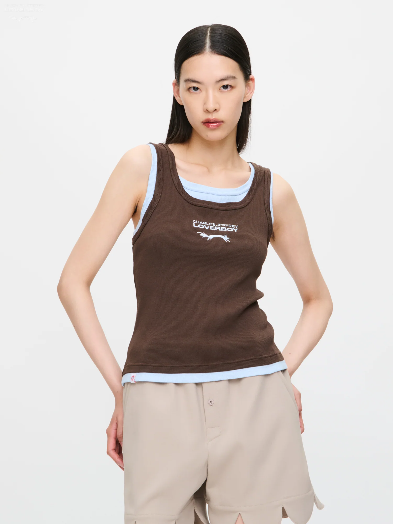 DOUBLE LOGO TANK TOP in BROWN LIGHT BLUE - Image 5