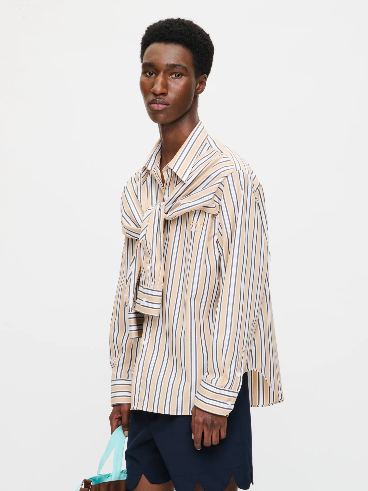 HOLD ME SHIRT in BEIGE STRIPE - Image 6