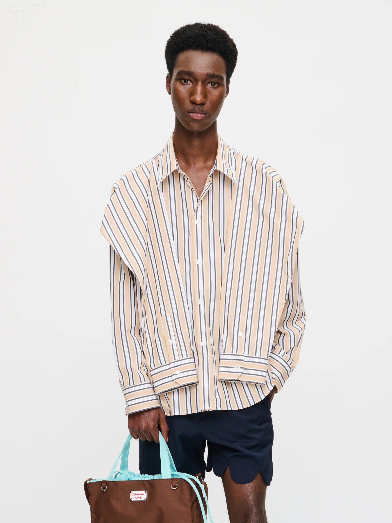 HOLD ME SHIRT in BEIGE STRIPE - Image 7