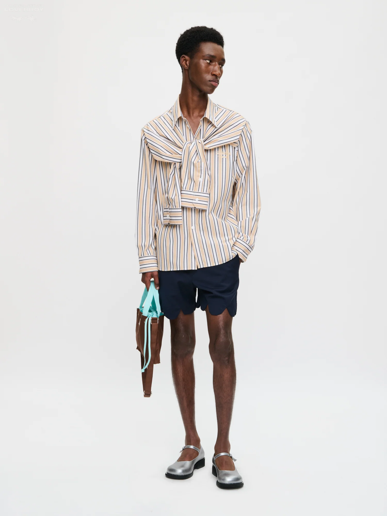 HOLD ME SHIRT in BEIGE STRIPE - Image 9
