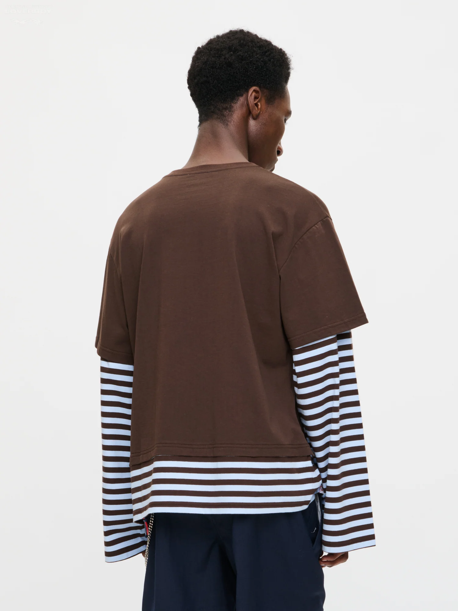 LONG SLEEVE 2-IN-1 TEE WITH KNIT PATCH in BROWN STRIPE - Image 6