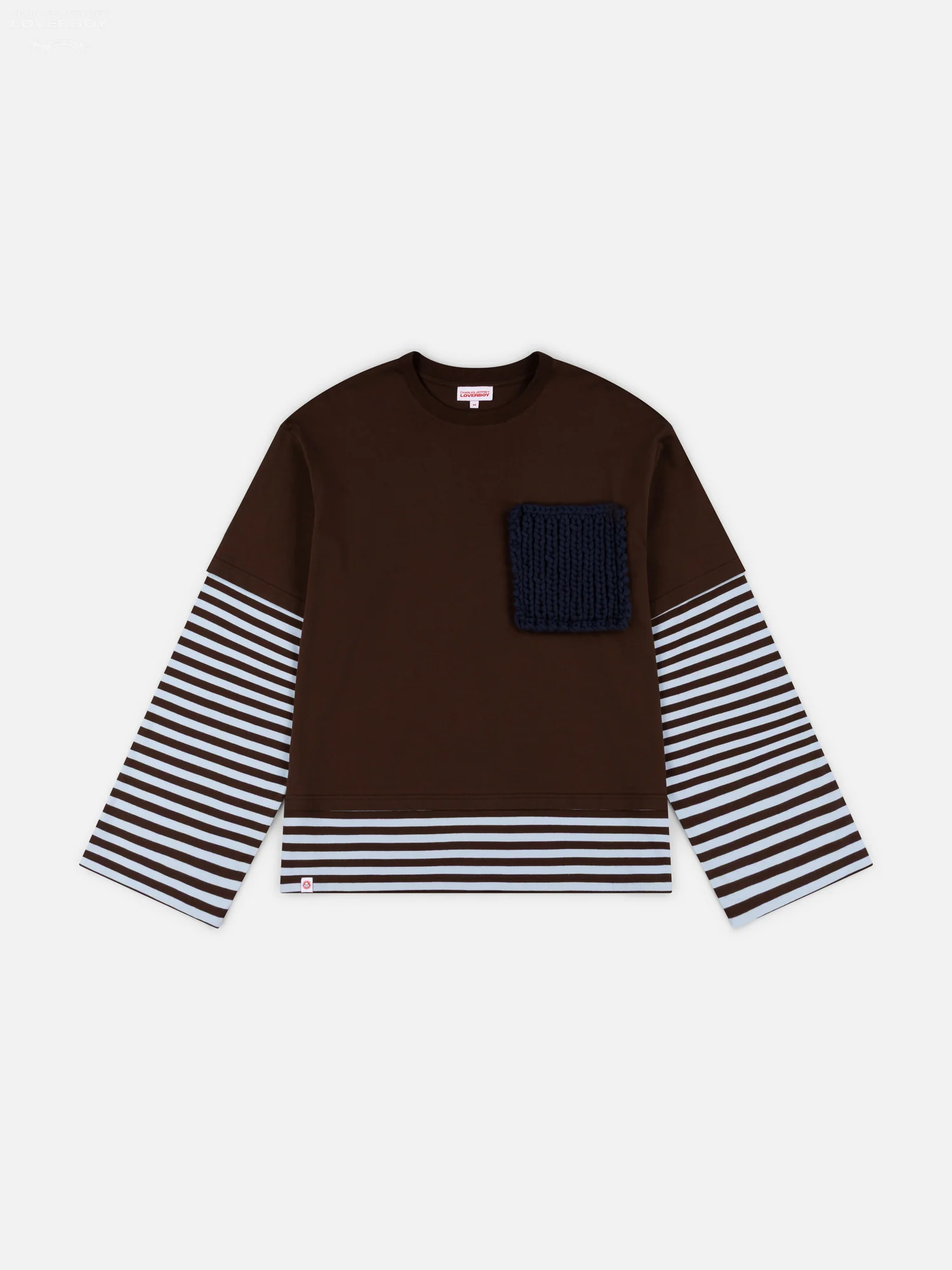 LONG SLEEVE 2-IN-1 TEE WITH KNIT PATCH in BROWN STRIPE - Image 8