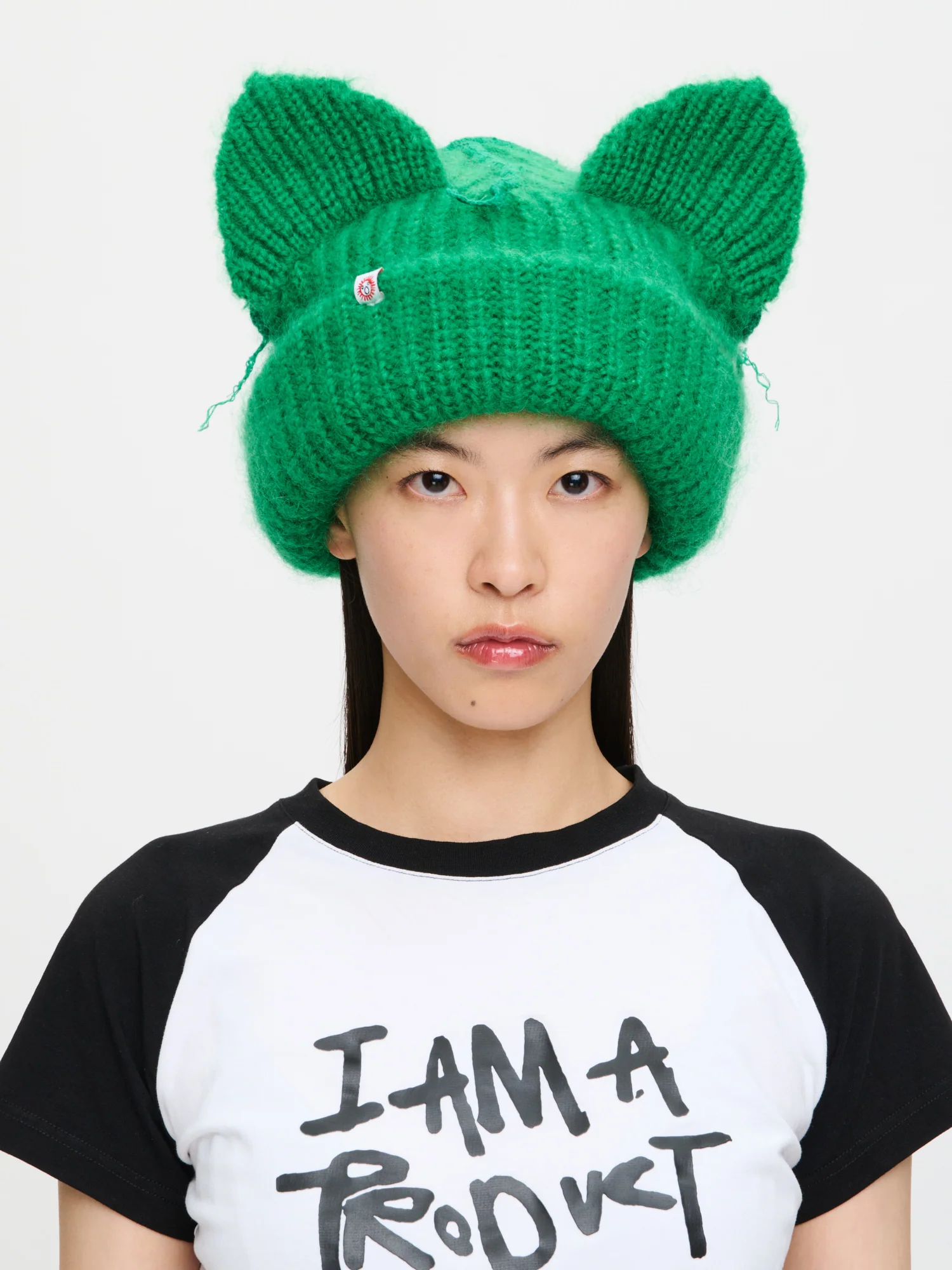 MOHAIR CHUNKY EARS BEANIE in GREEN - Image 2