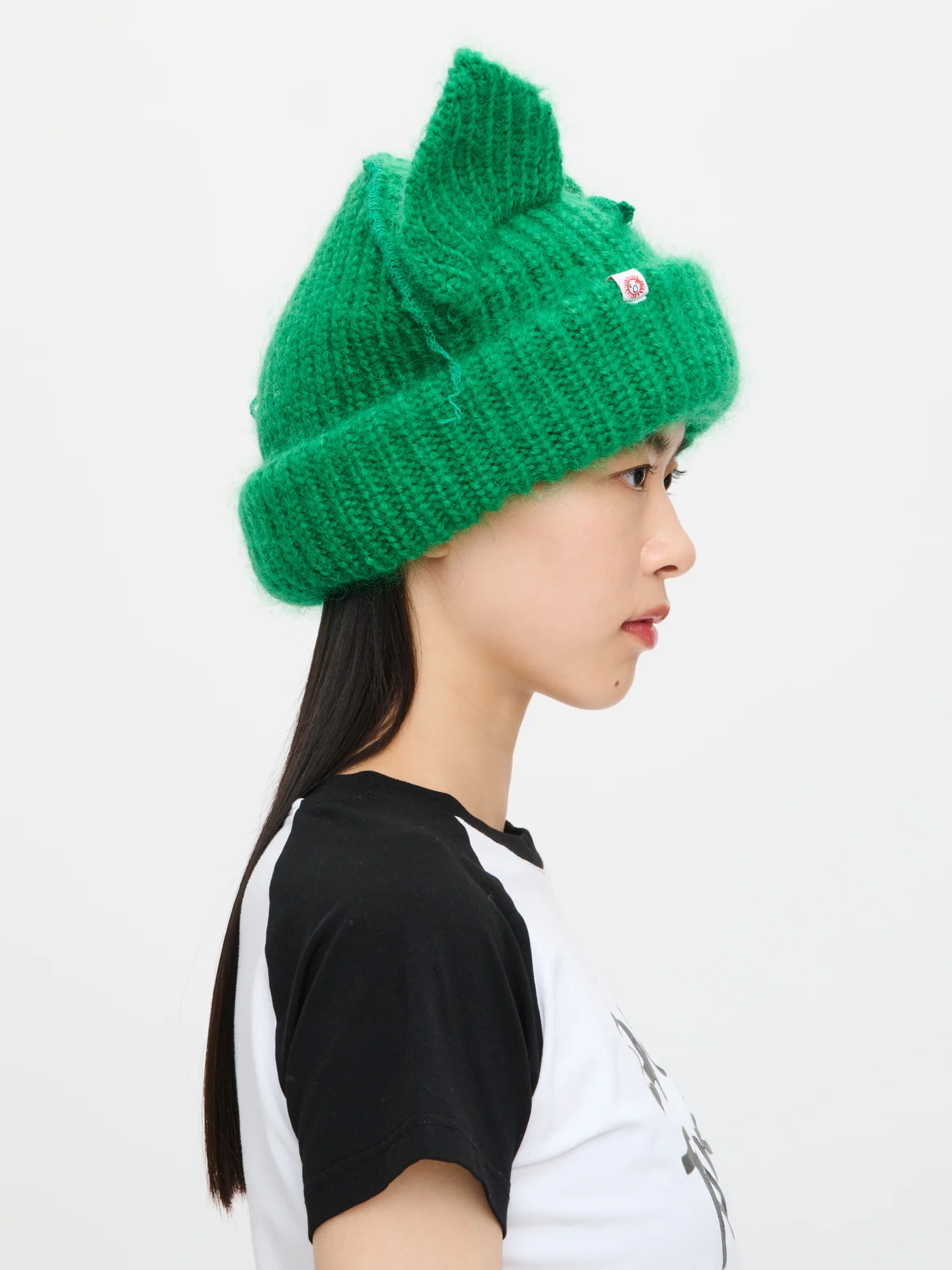 MOHAIR CHUNKY EARS BEANIE in GREEN - Image 3