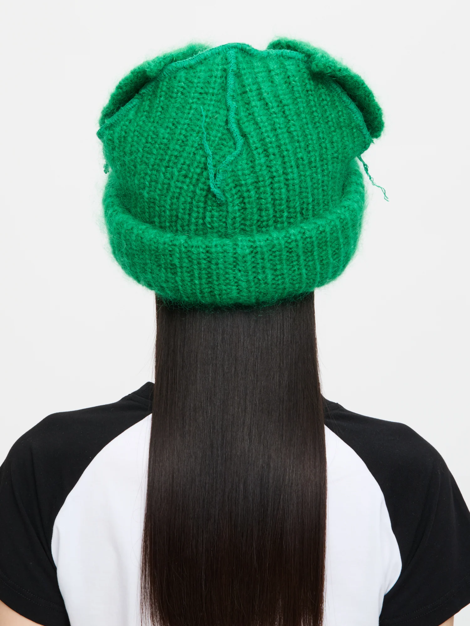 MOHAIR CHUNKY EARS BEANIE in GREEN - Image 4