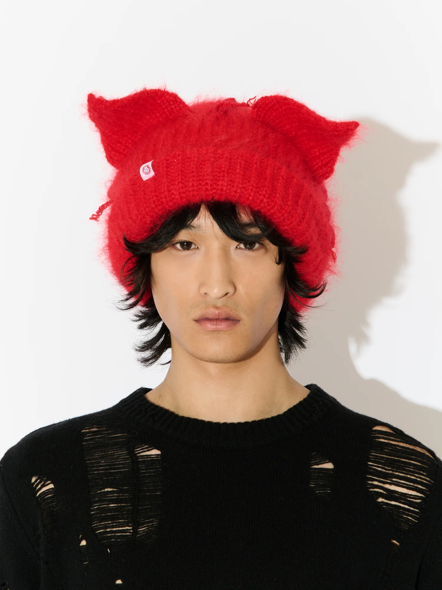 MOHAIR CHUNKY EARS BEANIE in RED - Image 2