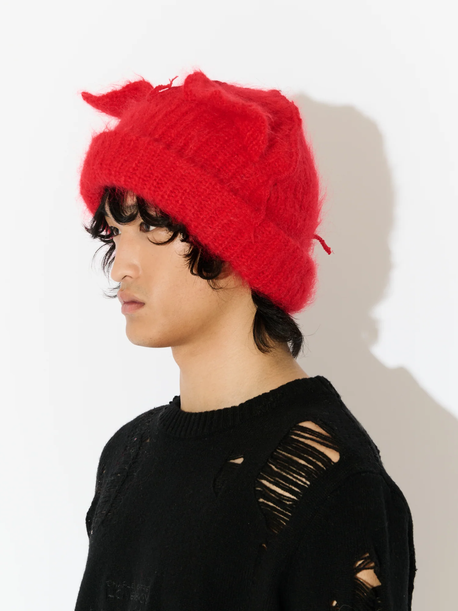 MOHAIR CHUNKY EARS BEANIE in RED - Image 3