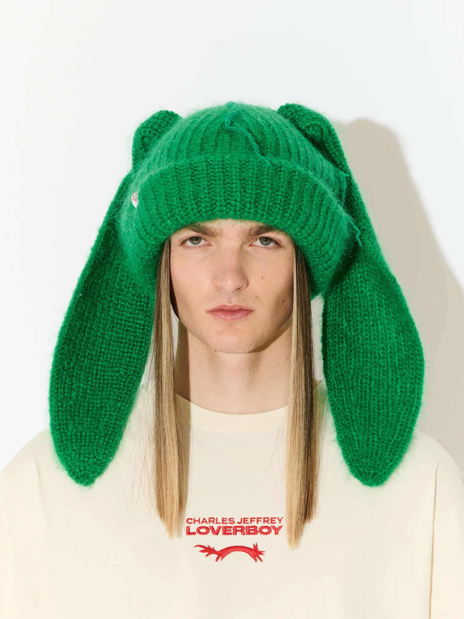 MOHAIR CHUNKY RABBIT BEANIE in GREEN - Image 2
