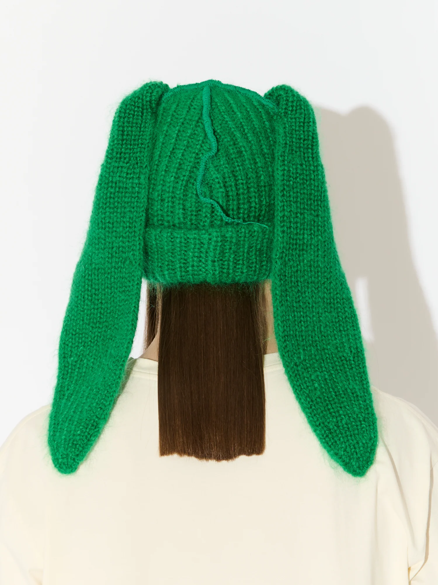 MOHAIR CHUNKY RABBIT BEANIE in GREEN - Image 4