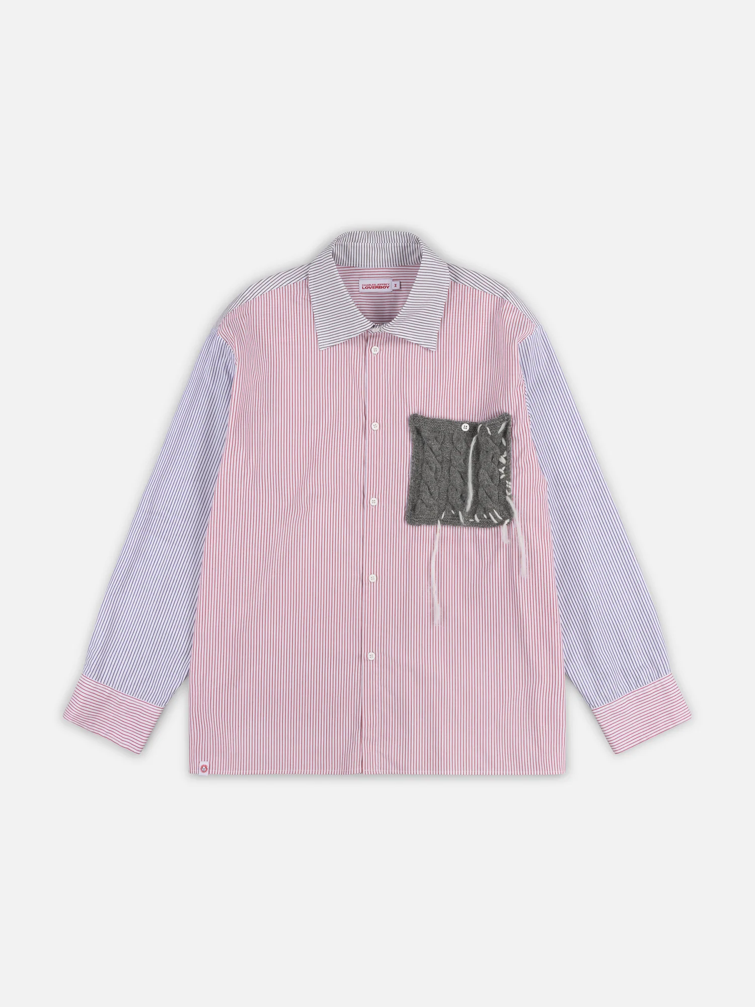 OVERSIZED LONG SLEEVE SHIRT WITH KNITTED PATCH in RED PURPLE KHAKI - Image 4