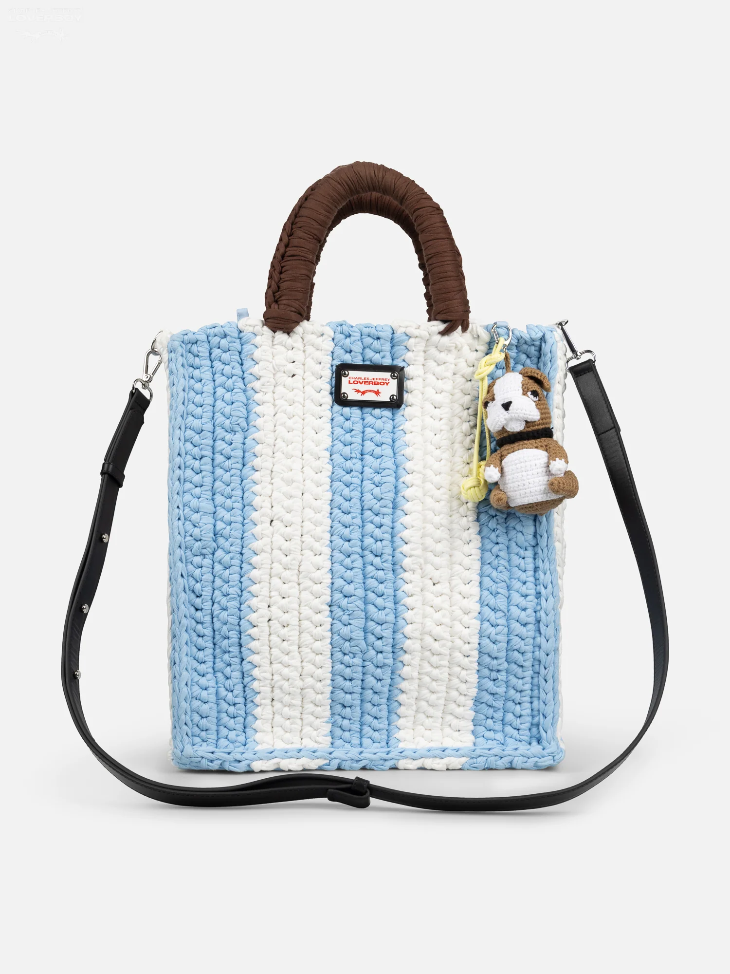 PAPA BAG WITH BULLDOG CHARM in LIGHT BLUE WHITE BROWN - Image 4