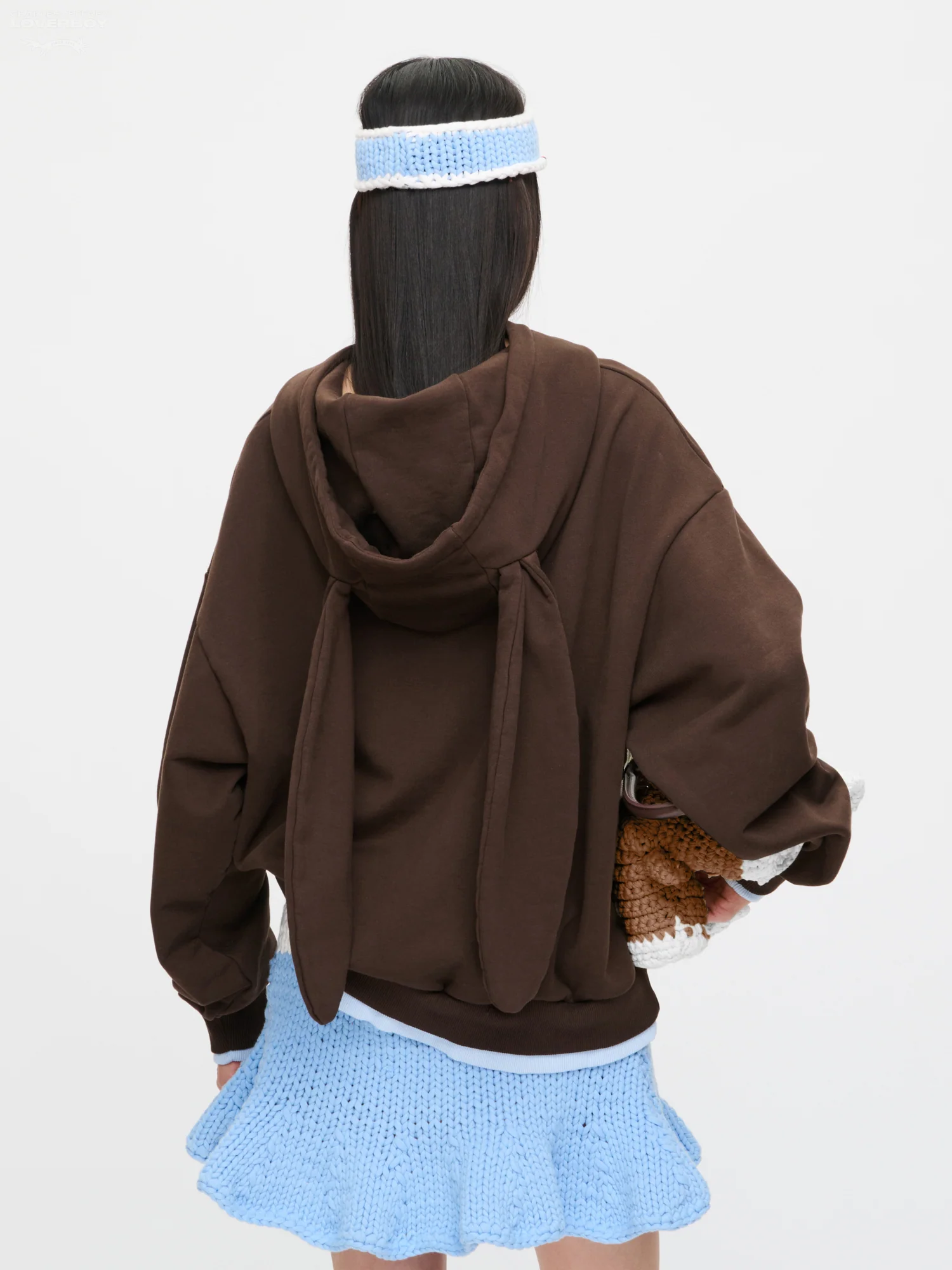 RABBIT EARS HOODY in BROWN LIGHT BLUE - Image 3