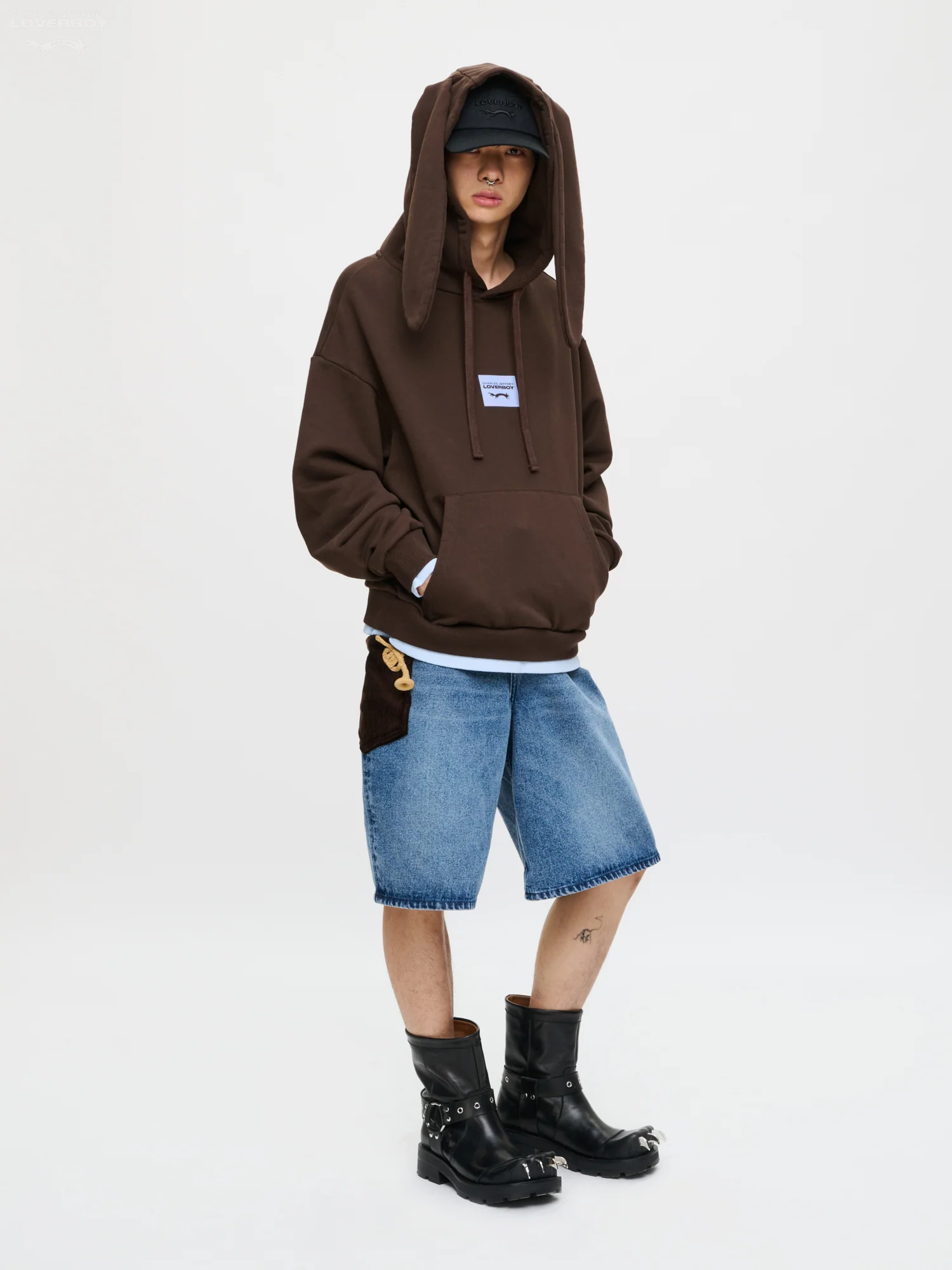 RABBIT EARS HOODY in BROWN LIGHT BLUE - Image 8