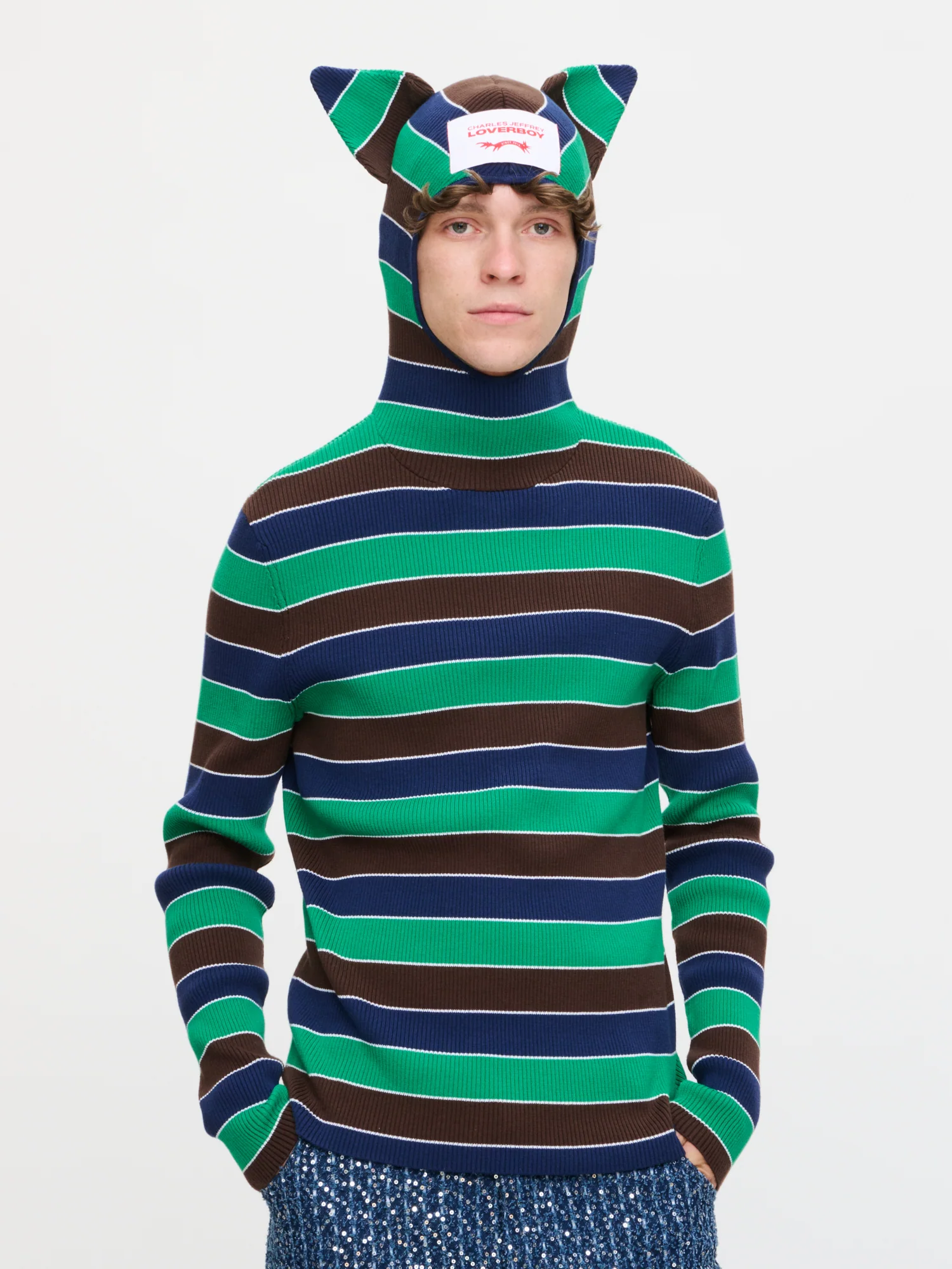 RIBBED EARS BALACLAVA JUMPER in GREEN NAVY