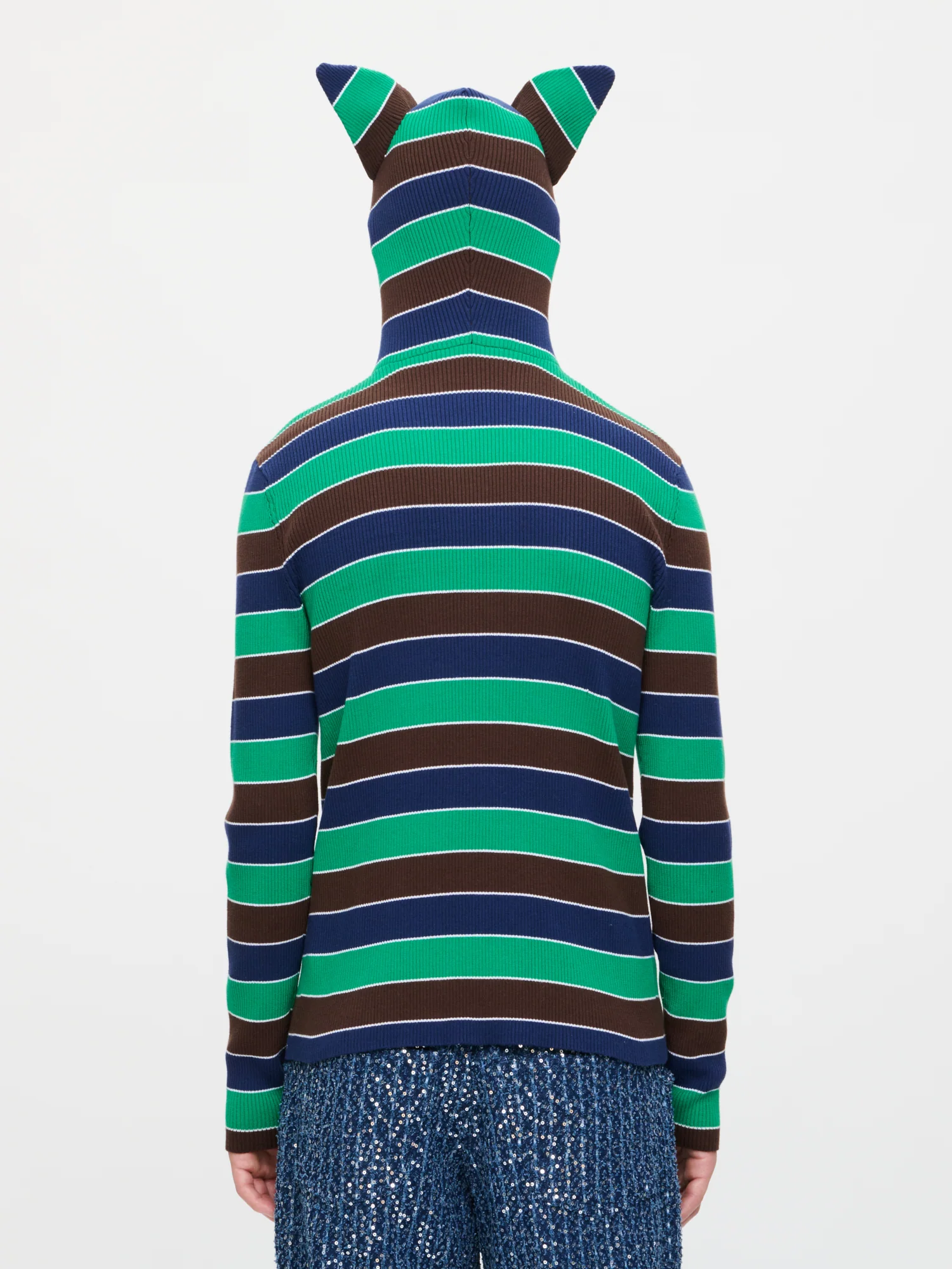 RIBBED EARS BALACLAVA JUMPER in GREEN NAVY - Image 2