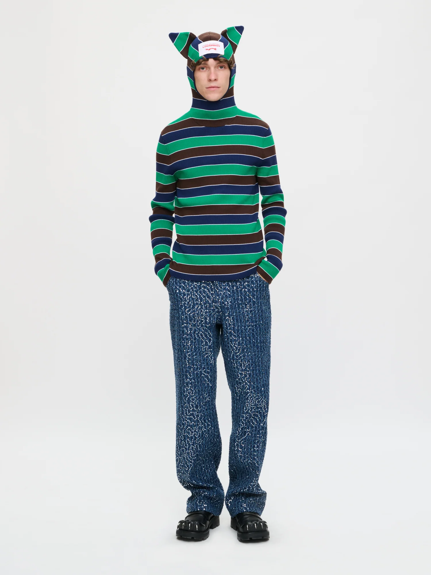 RIBBED EARS BALACLAVA JUMPER in GREEN NAVY - Image 3